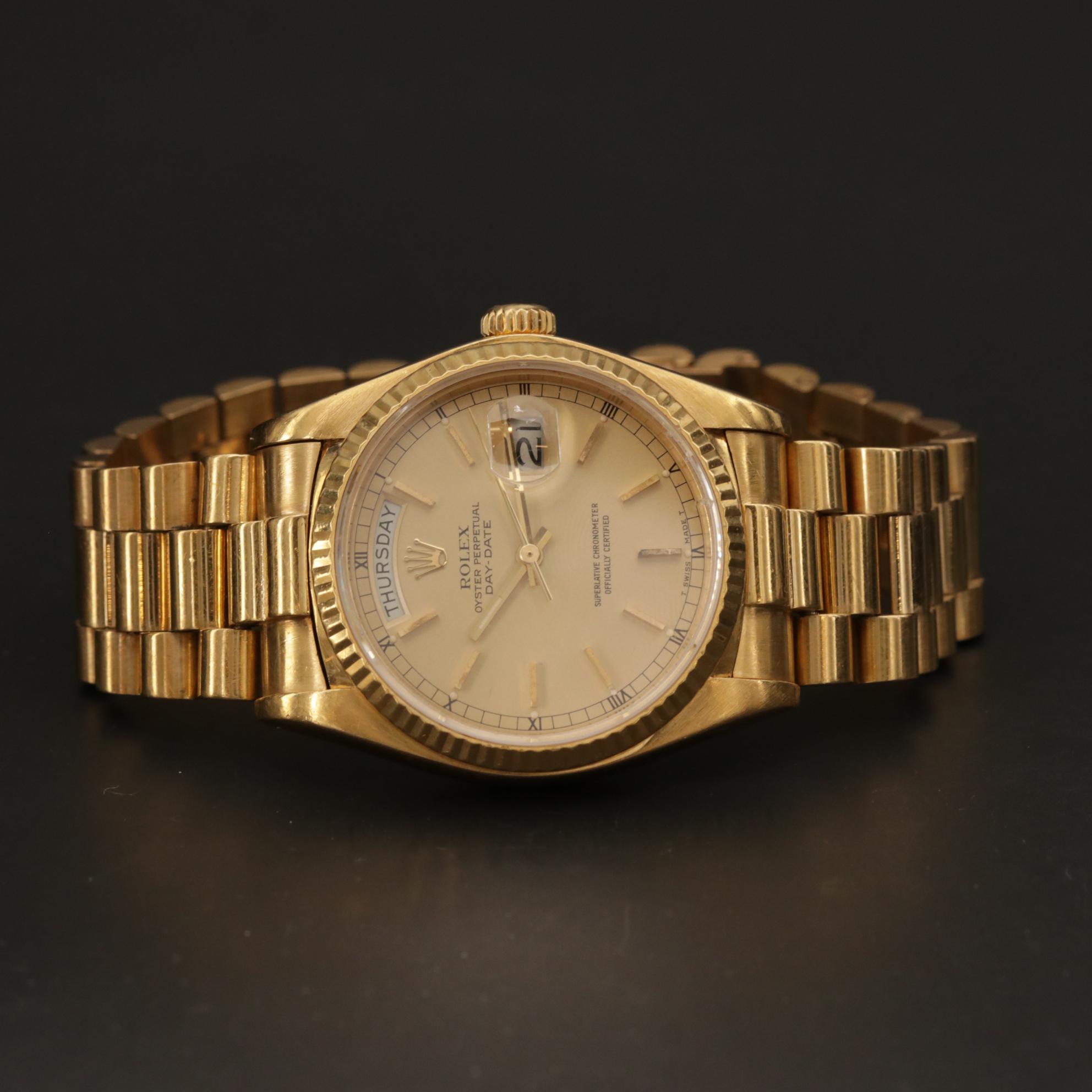 Rolex 18K Yellow Gold  Day - Date 18038 Automatic Watch, 1980