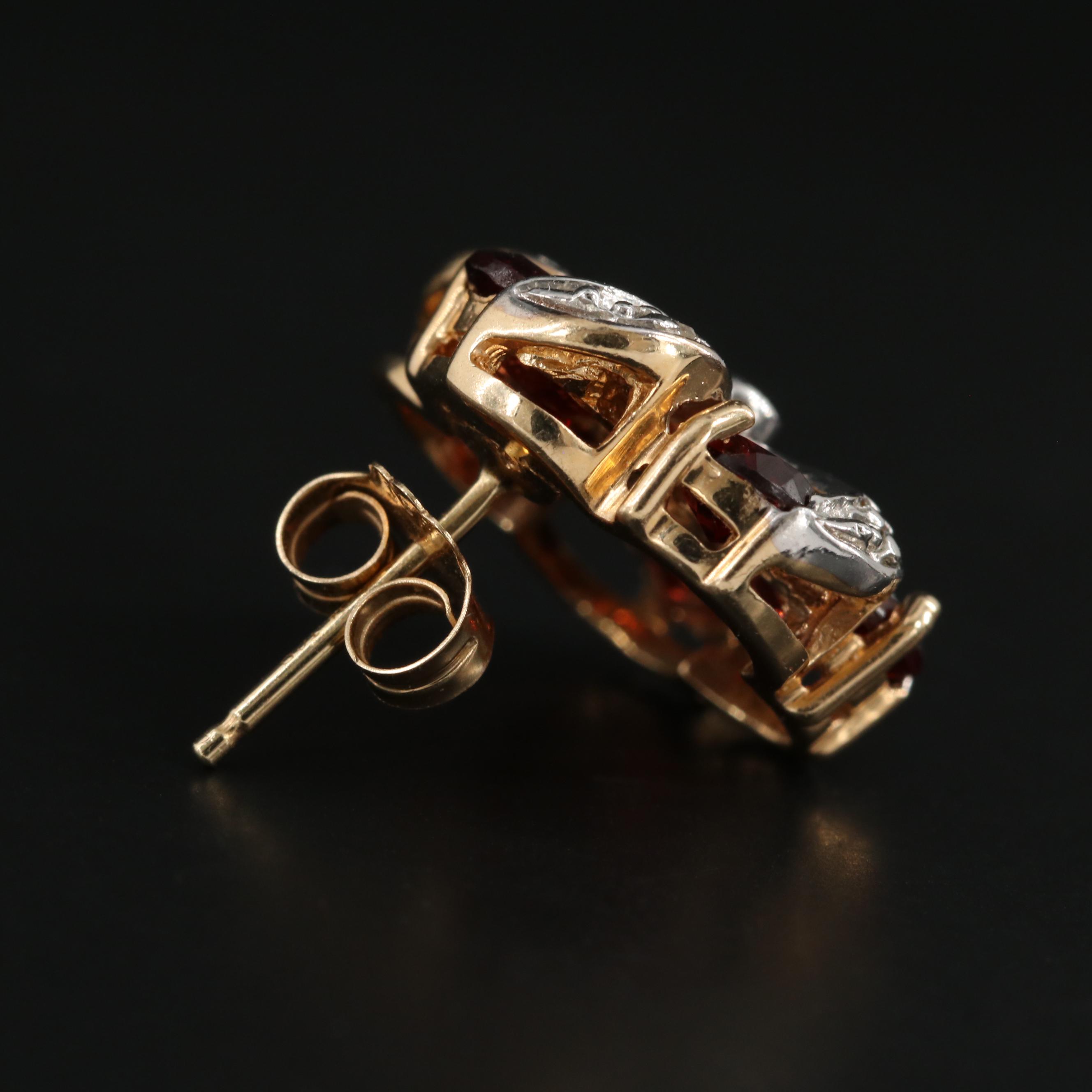 14K Yellow Gold Garnet and Diamond Earrings
