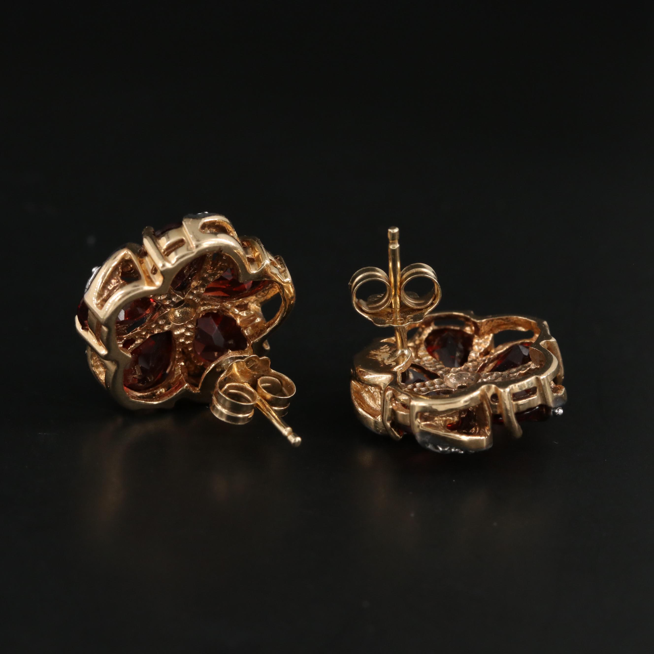 14K Yellow Gold Garnet and Diamond Earrings