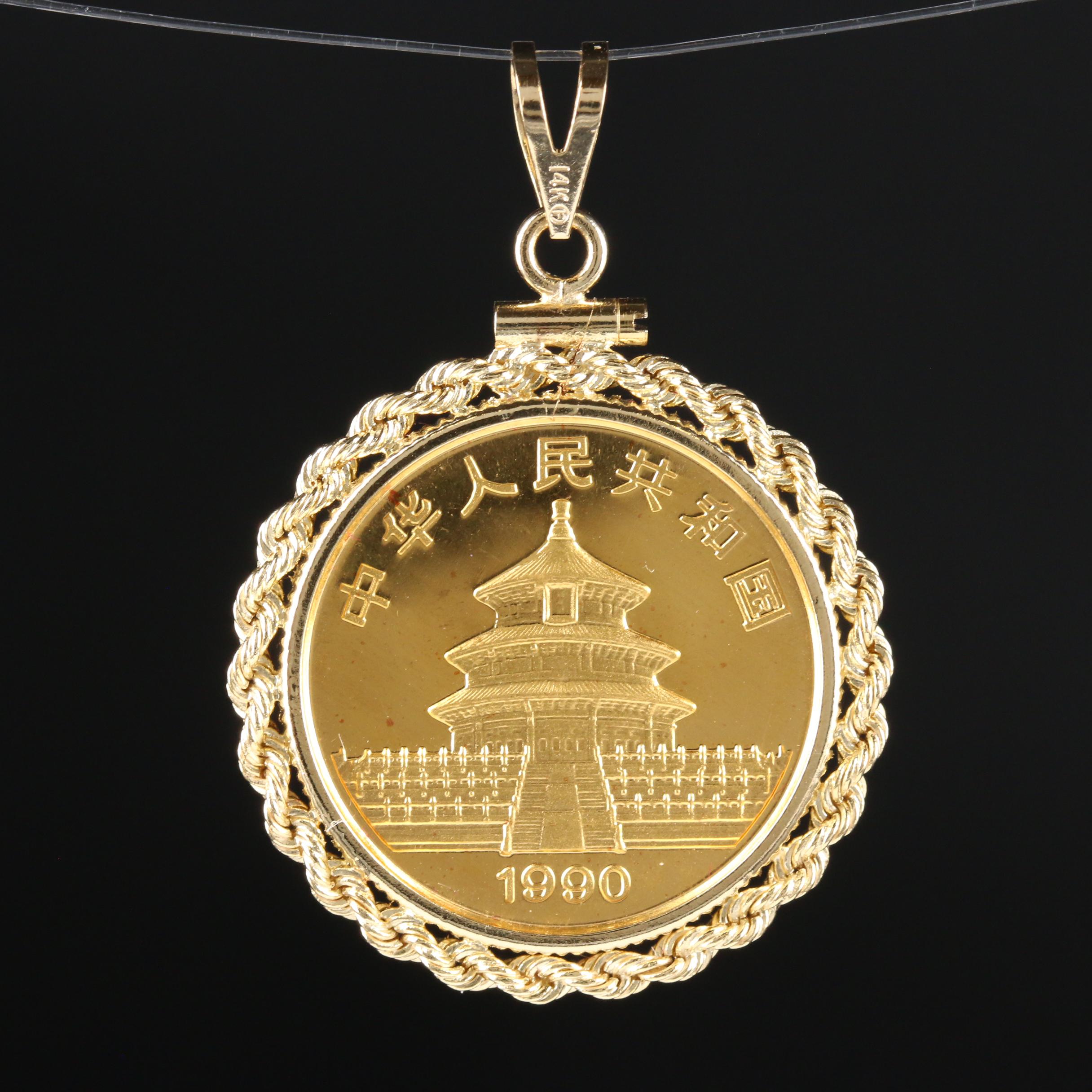 14K Pendant with 1990 China 1/4 Ounce 25 Yuan Gold Panda Coin