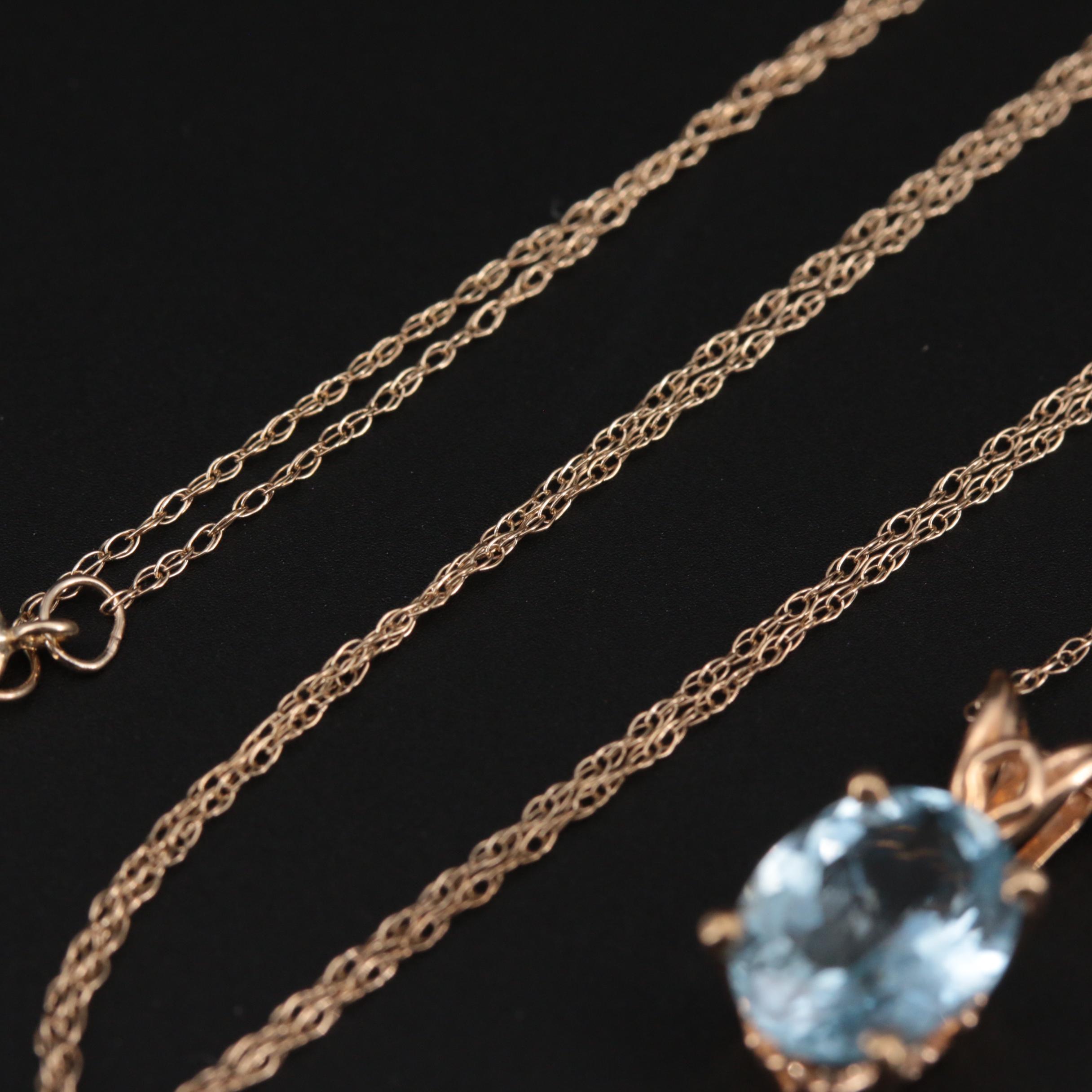 14K Yellow Gold Aquamarine Pendant on 10K Yellow Gold Rope Chain