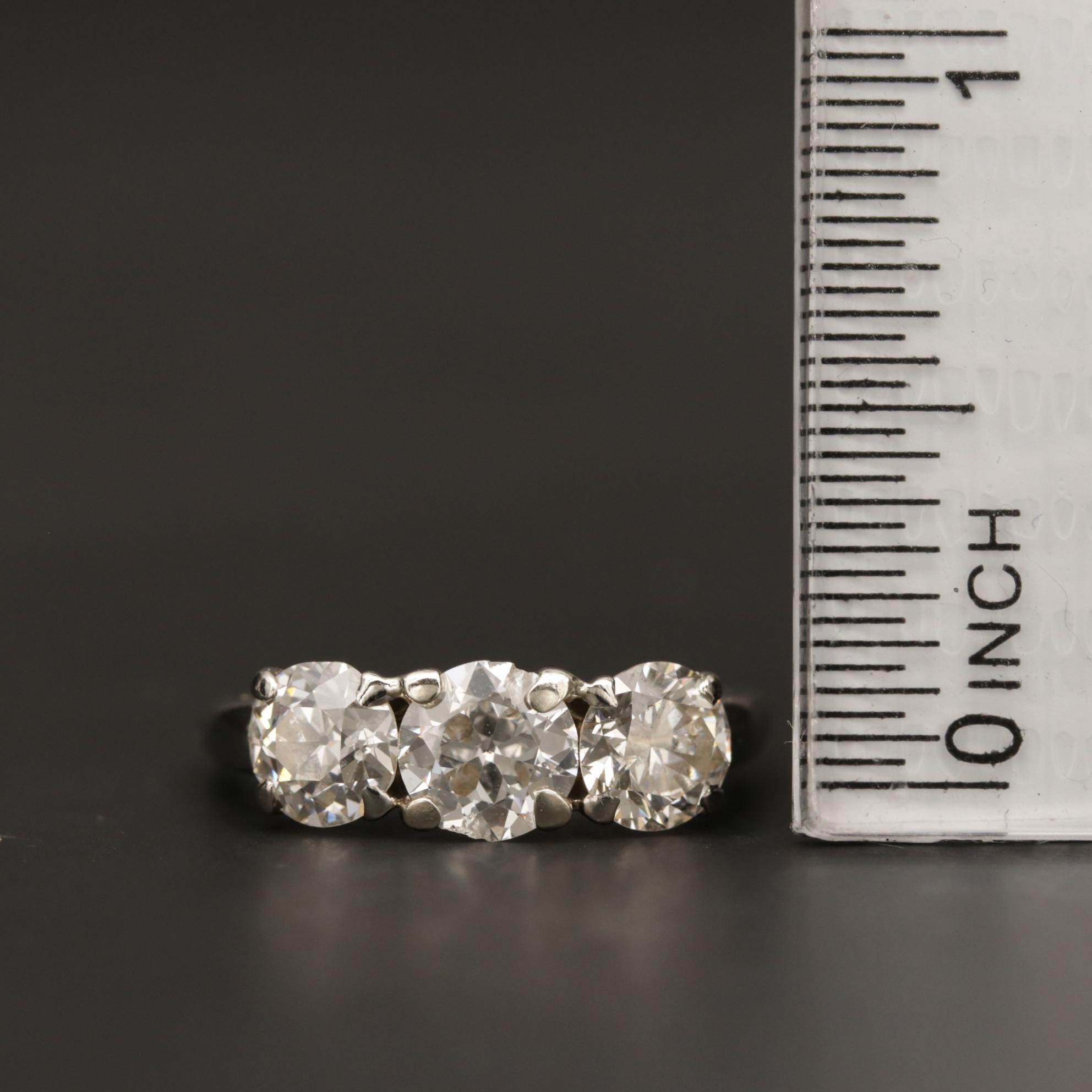 Vintage 14K White Gold 2.16 CTW Diamond Three Stone Ring