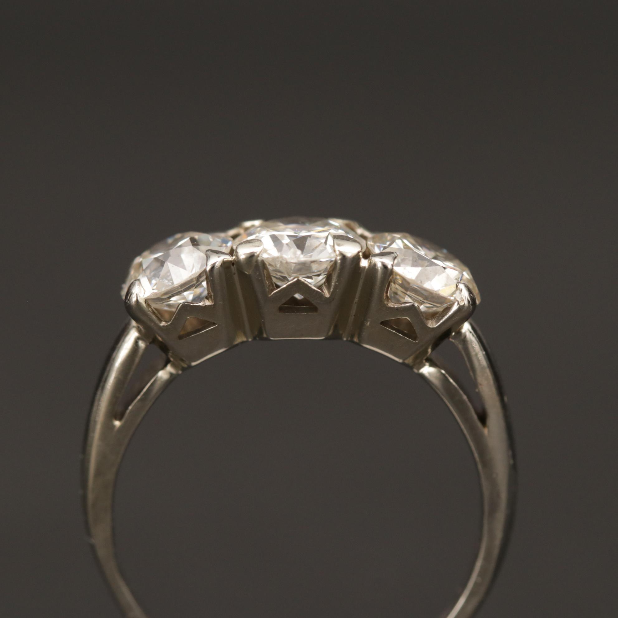 Vintage 14K White Gold 2.16 CTW Diamond Three Stone Ring