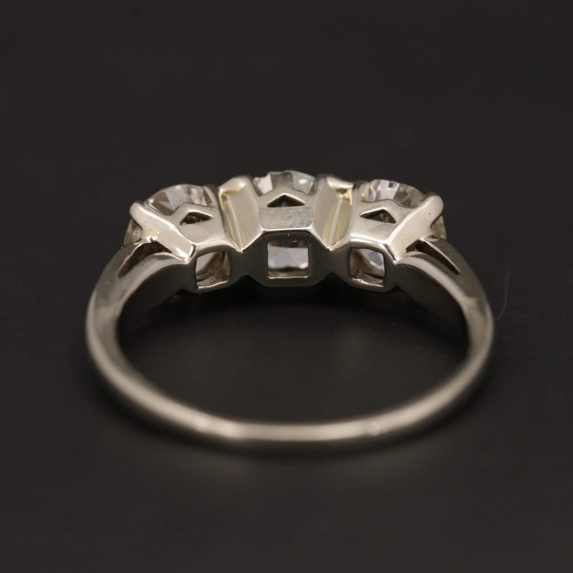 Vintage 14K White Gold 2.16 CTW Diamond Three Stone Ring