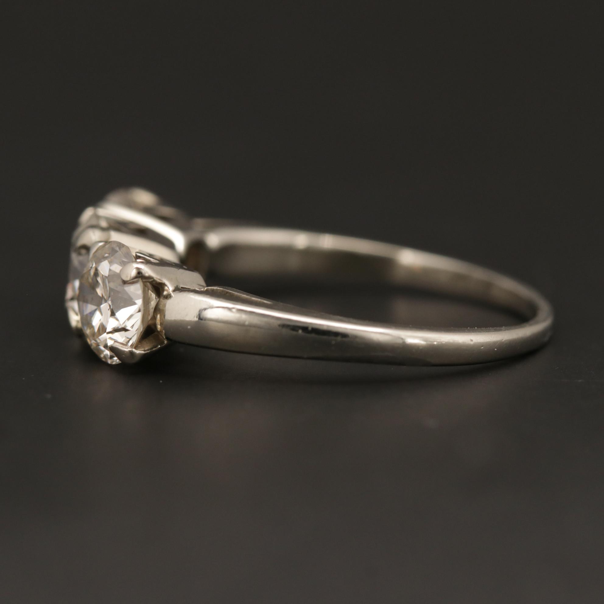 Vintage 14K White Gold 2.16 CTW Diamond Three Stone Ring