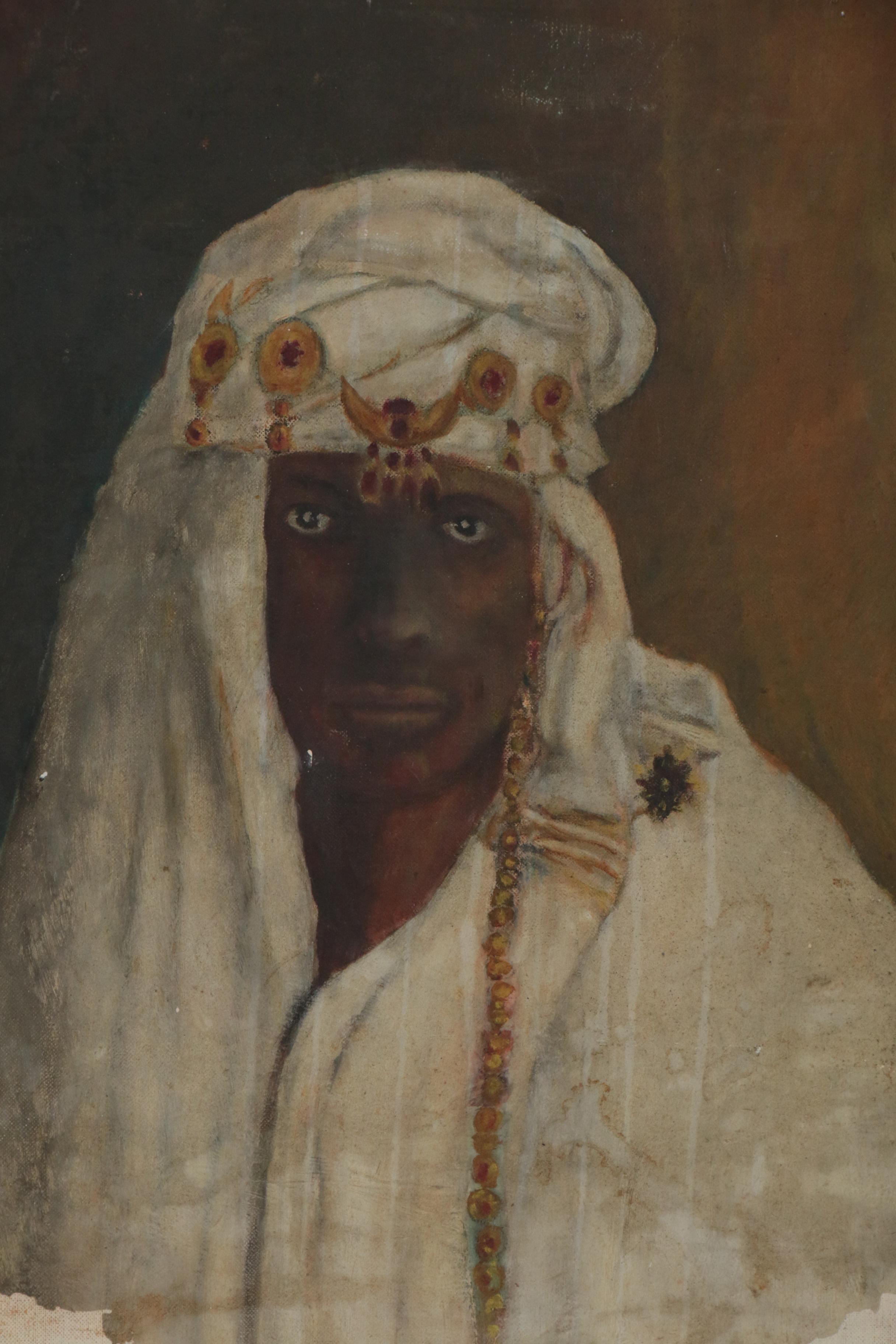 Oil Portrait Painting of Middle Eastern Royalty, 19th Century