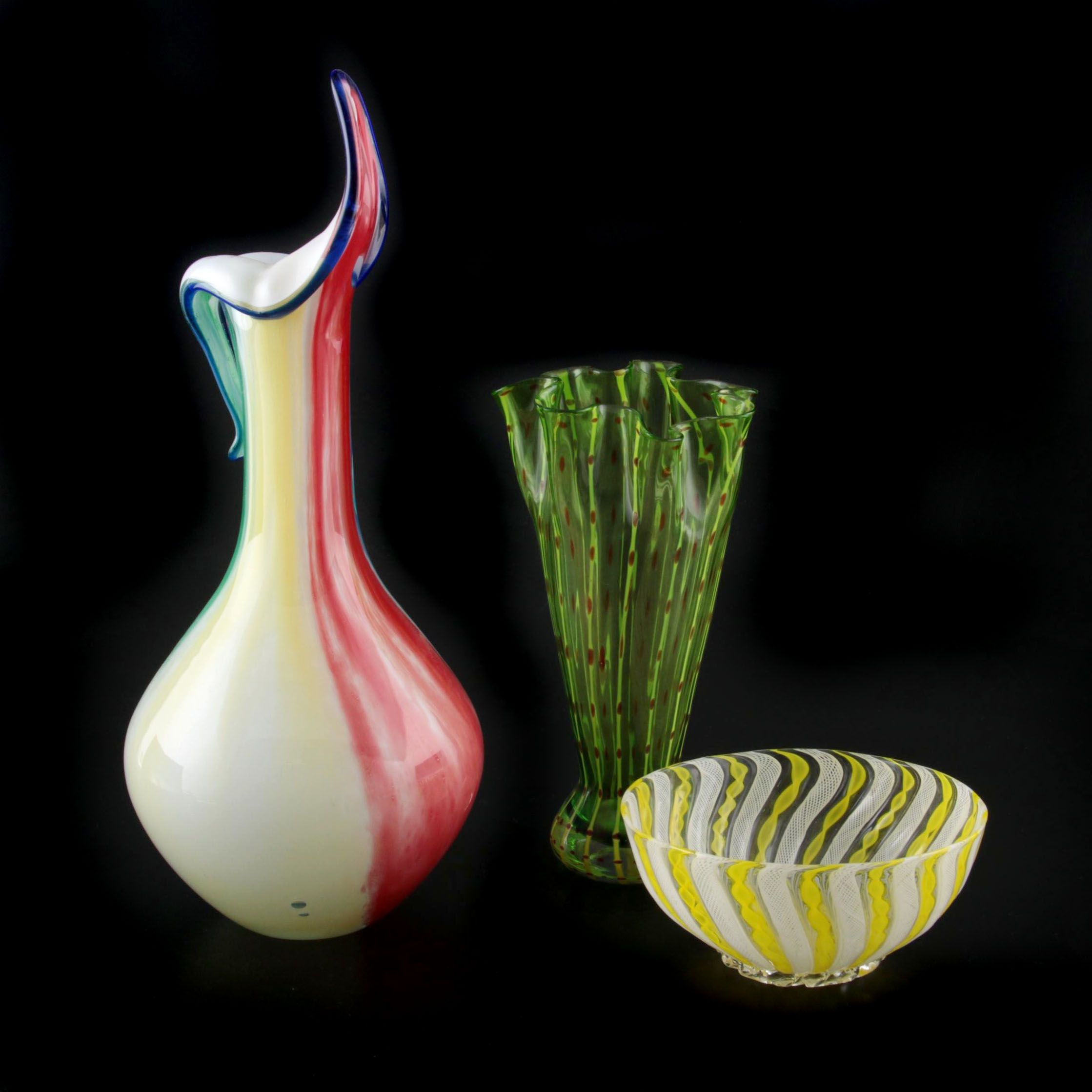 Art Glass Vases and Venetian Art Glass Bowl