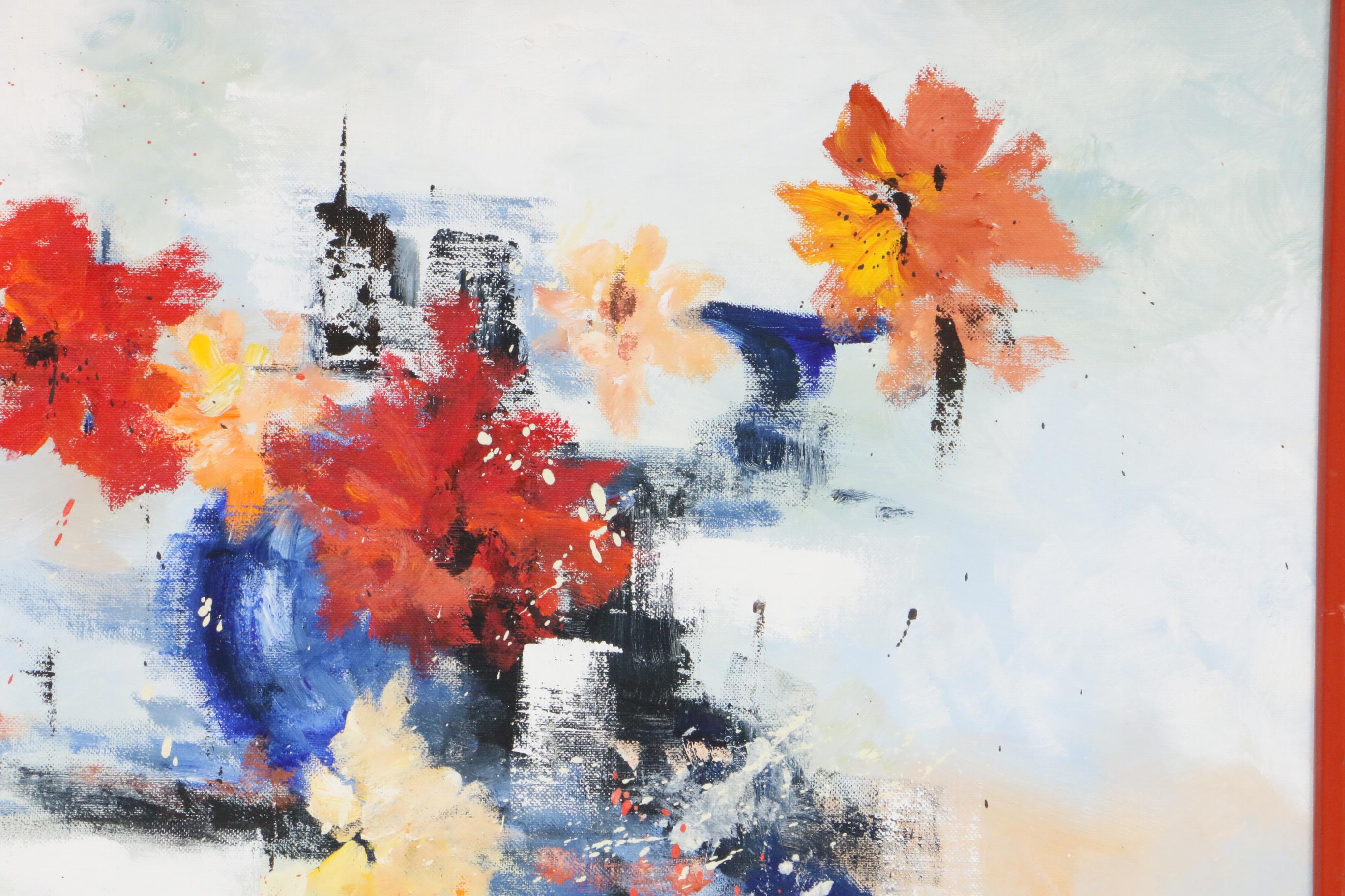 Judith Pope Abstract Floral Still Life Oil Painting, 1983