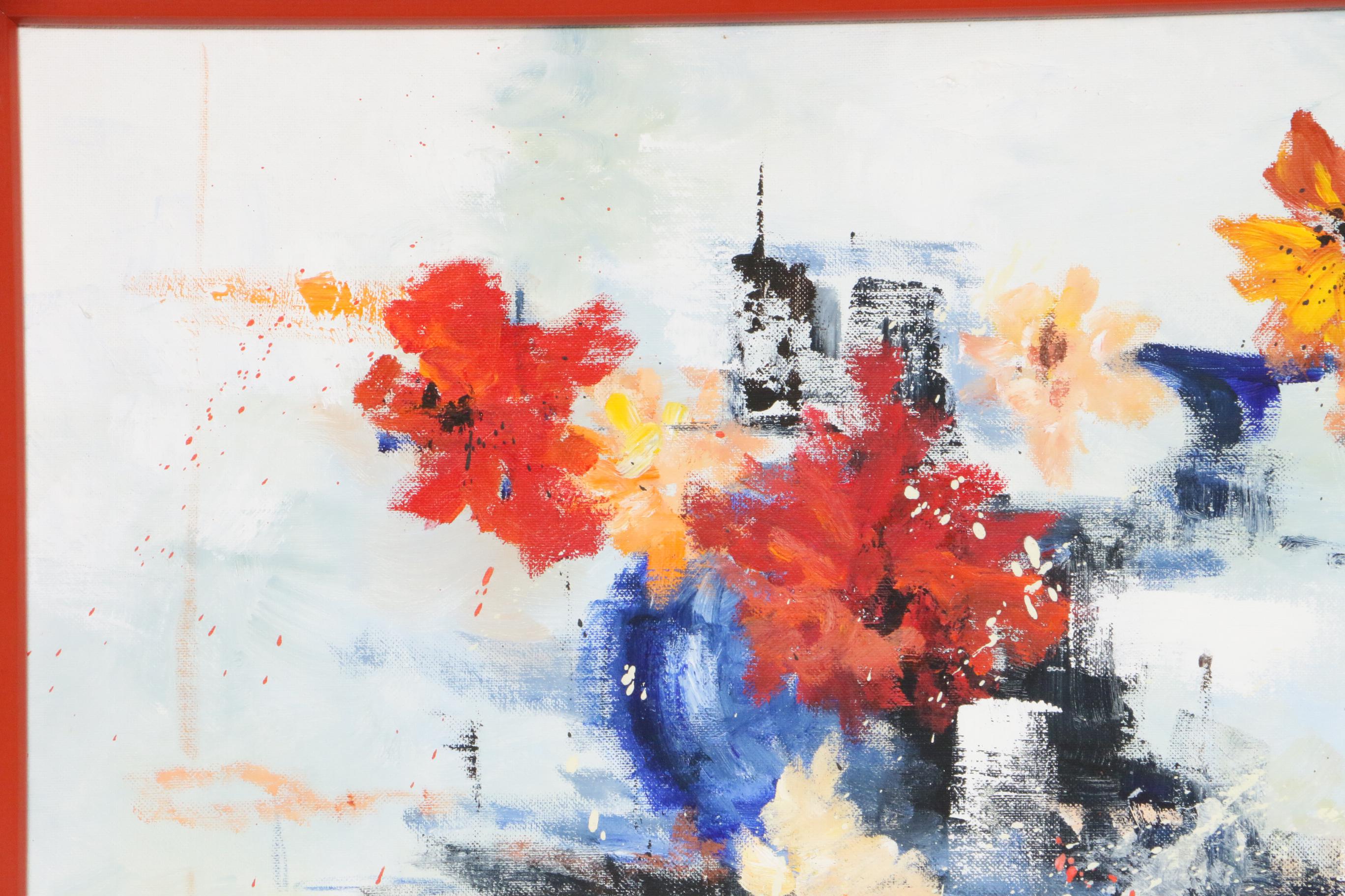 Judith Pope Abstract Floral Still Life Oil Painting, 1983