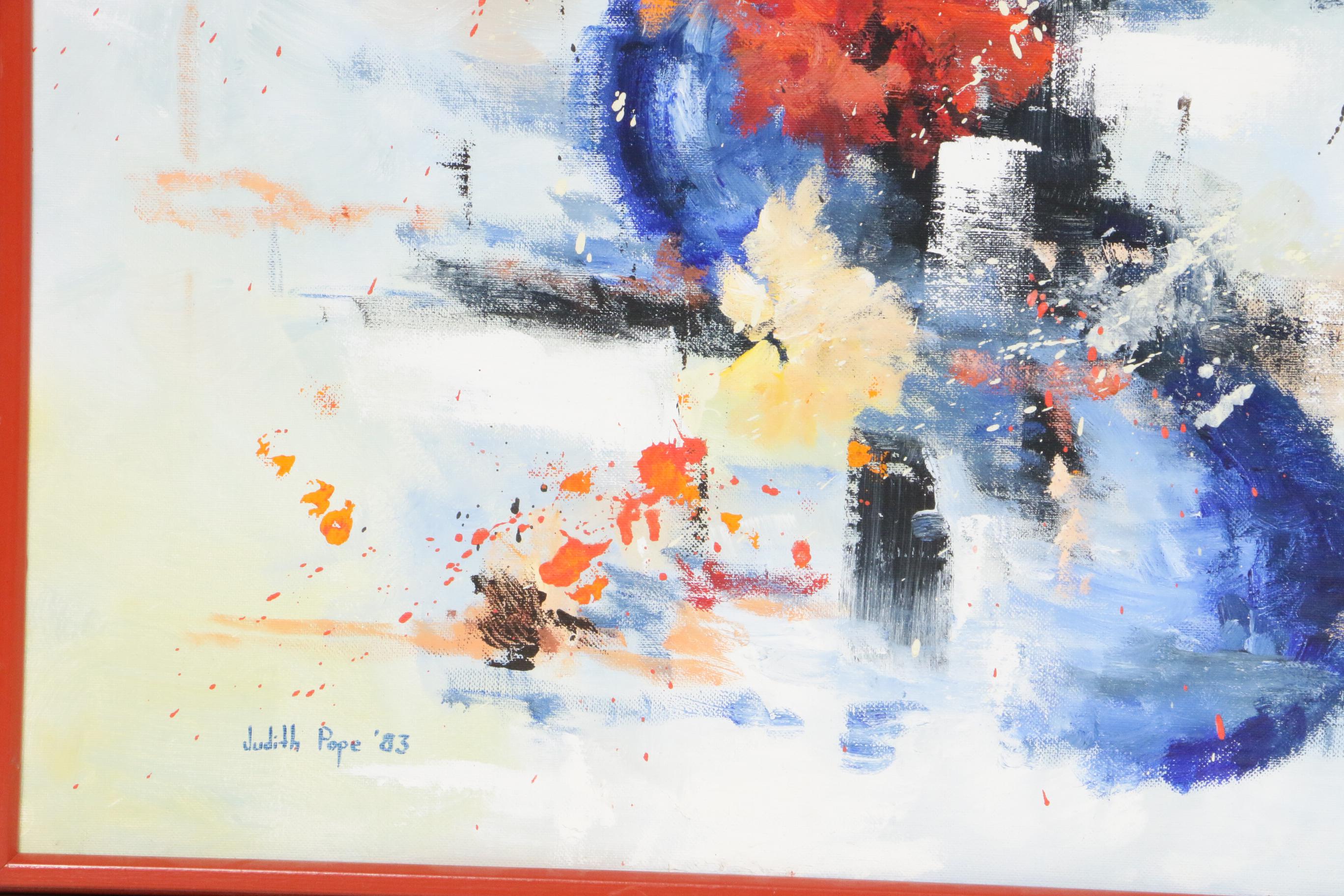 Judith Pope Abstract Floral Still Life Oil Painting, 1983