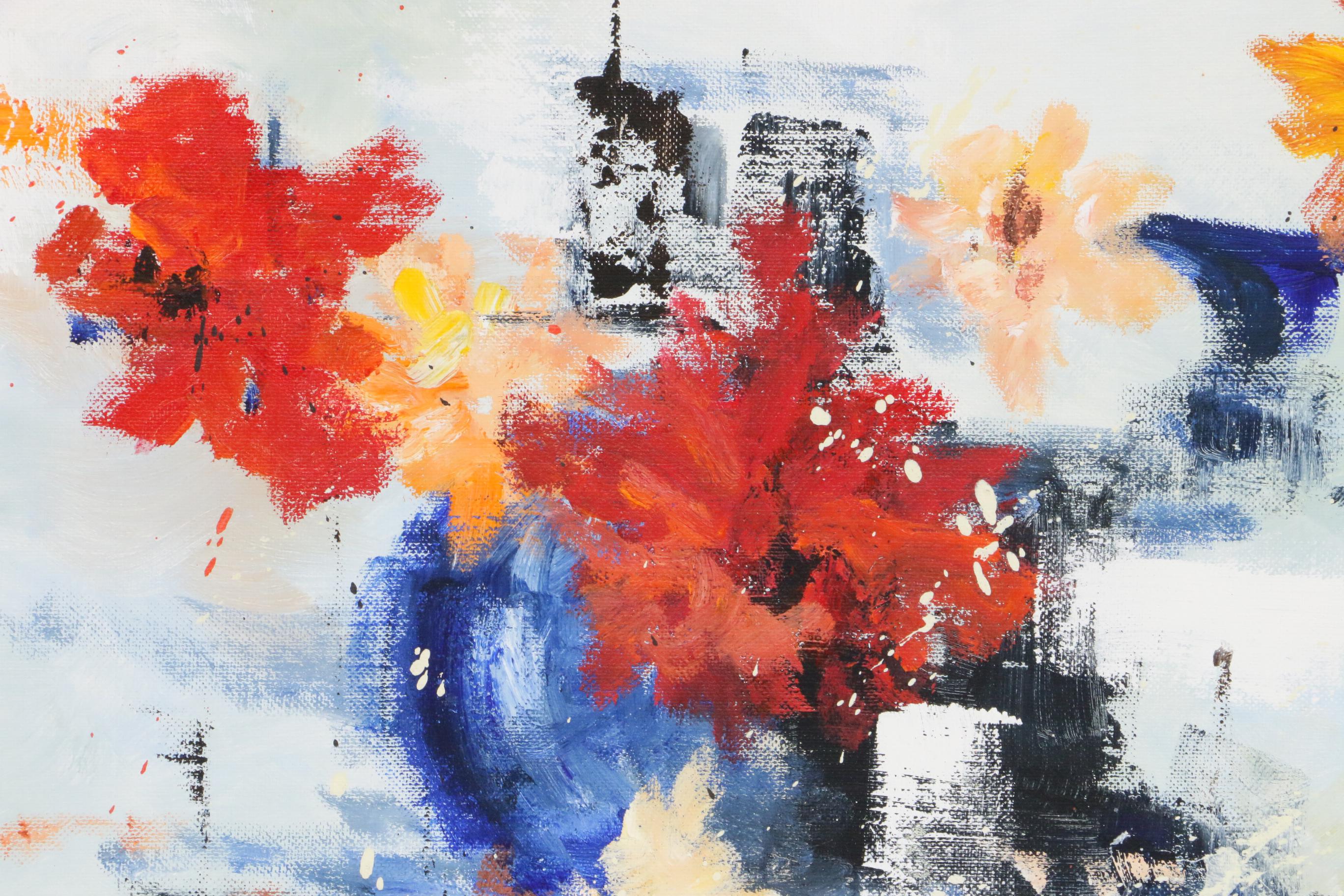 Judith Pope Abstract Floral Still Life Oil Painting, 1983