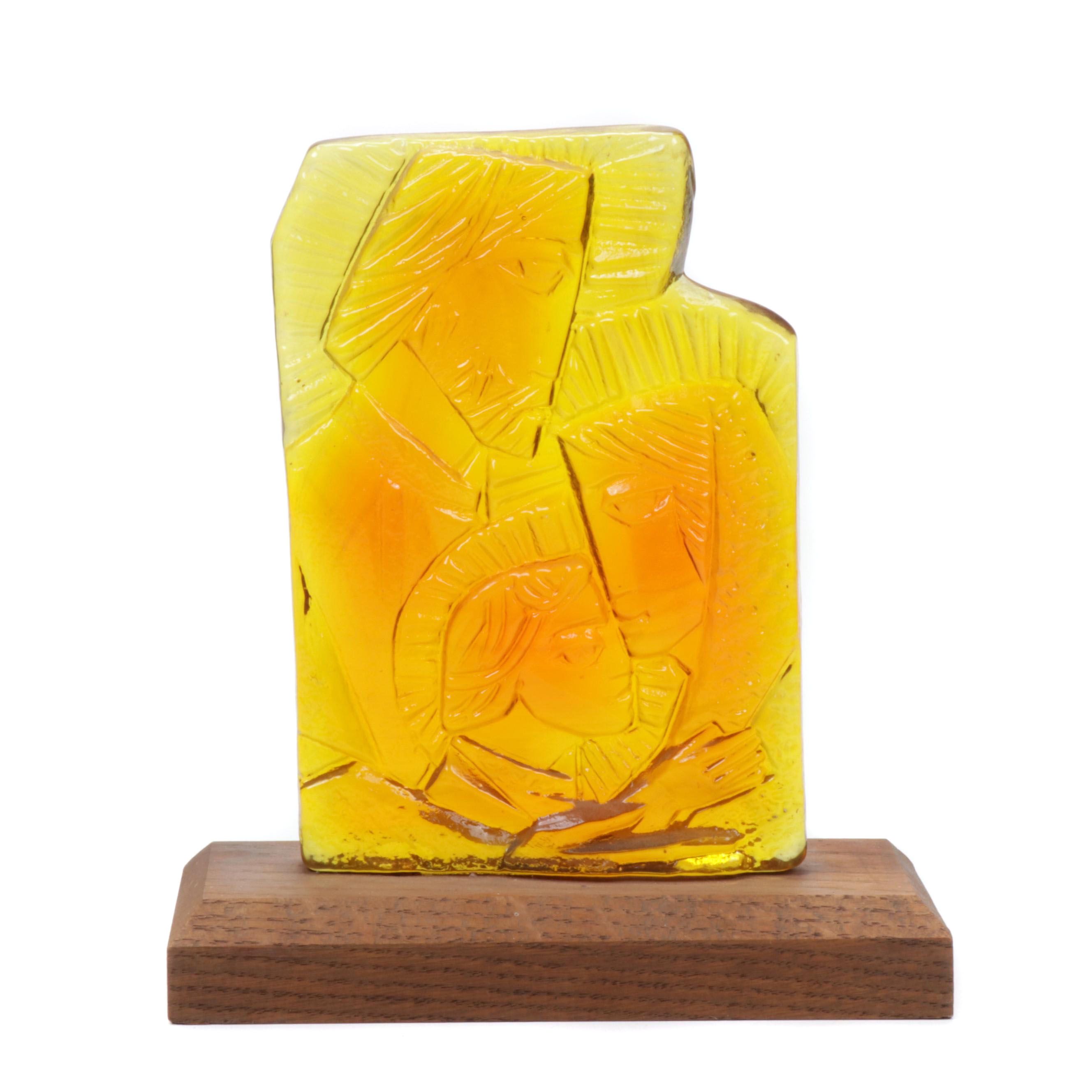 Blenko Mid Century Modern Holy Family Amber Glass Sculpture, Vintage