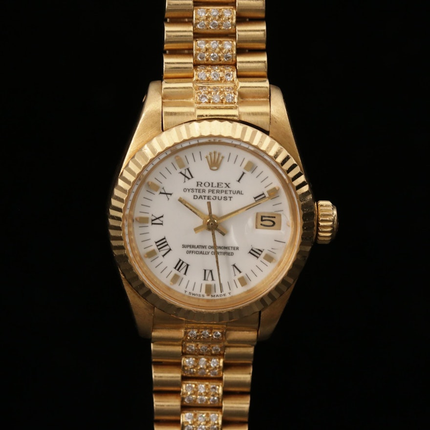 Rolex Datejust 6917 18K Gold Wristwatch with 1.62 CTW Diamond Bracelet, 1981