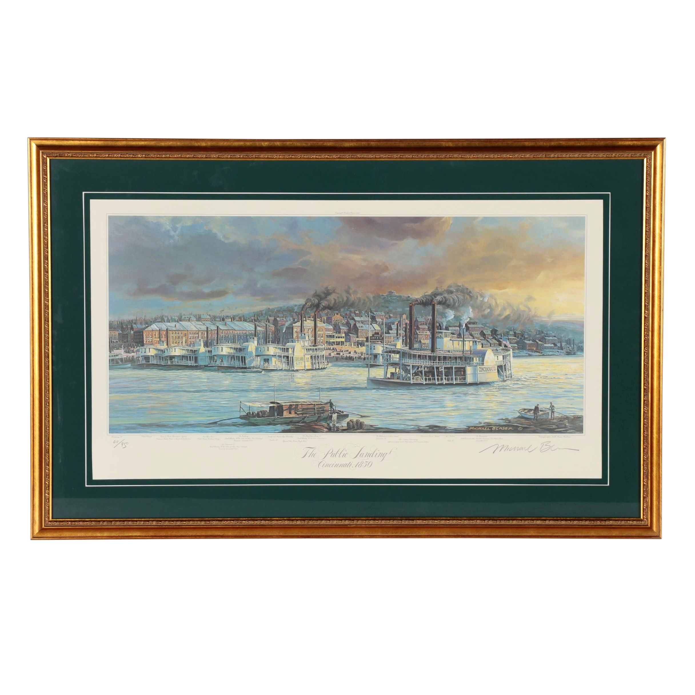 Michael Blaser Offset Lithograph "The Public Landing of Cincinnati: 1850"