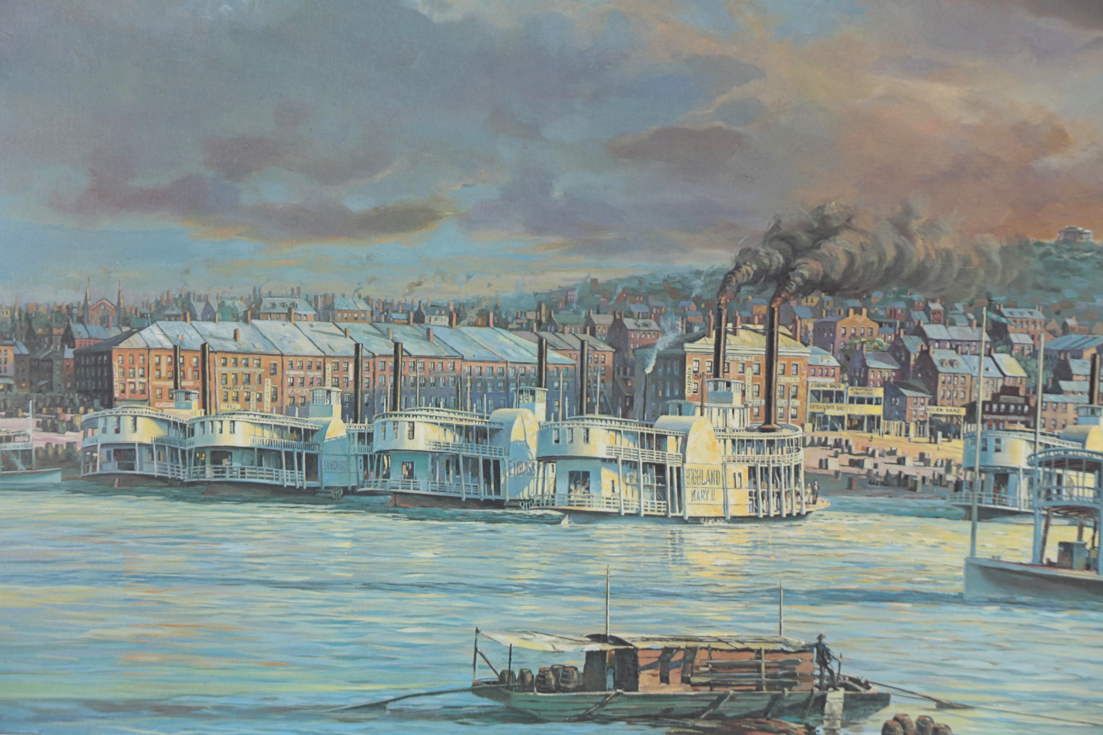 Michael Blaser Offset Lithograph "The Public Landing of Cincinnati: 1850"