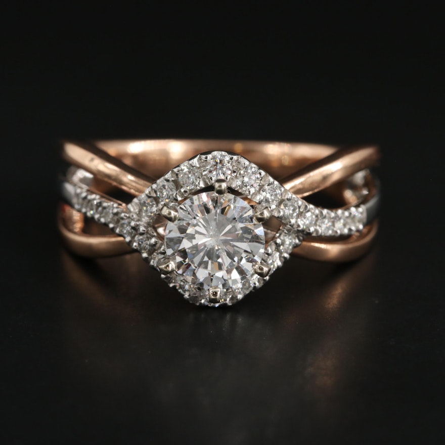 14K Rose Gold and White Gold Diamond Ring