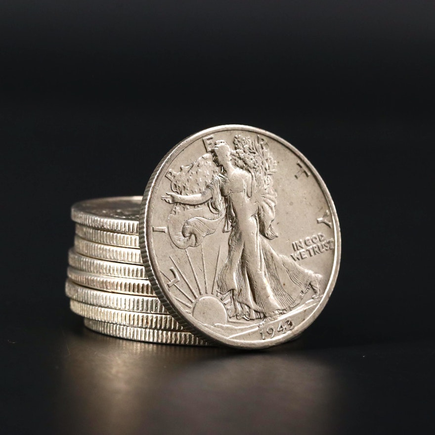 Nine Walking Liberty Silver Half Dollars