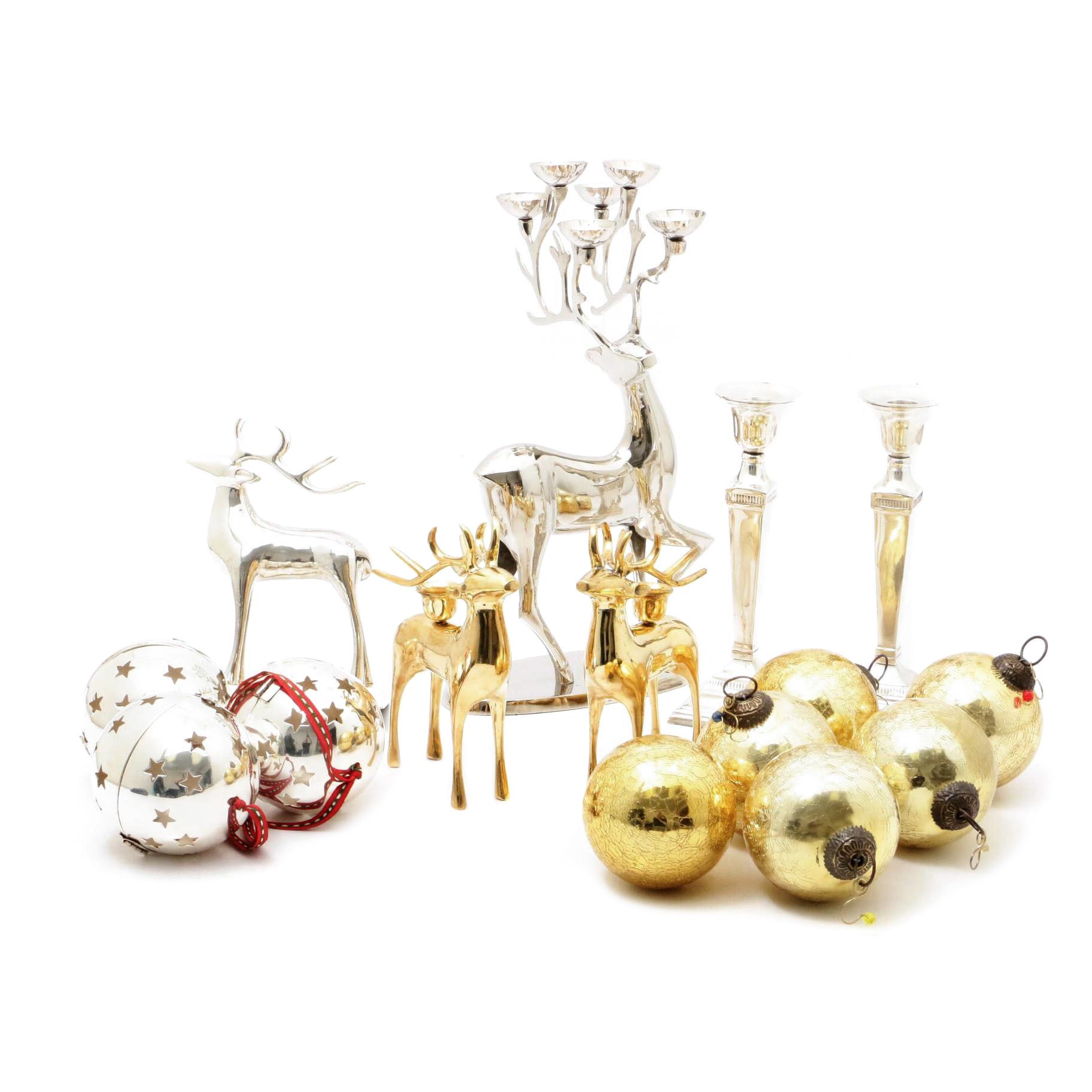Pottery Barn Reindeer, Column Candlesticks, Kugel Style Ornaments and More