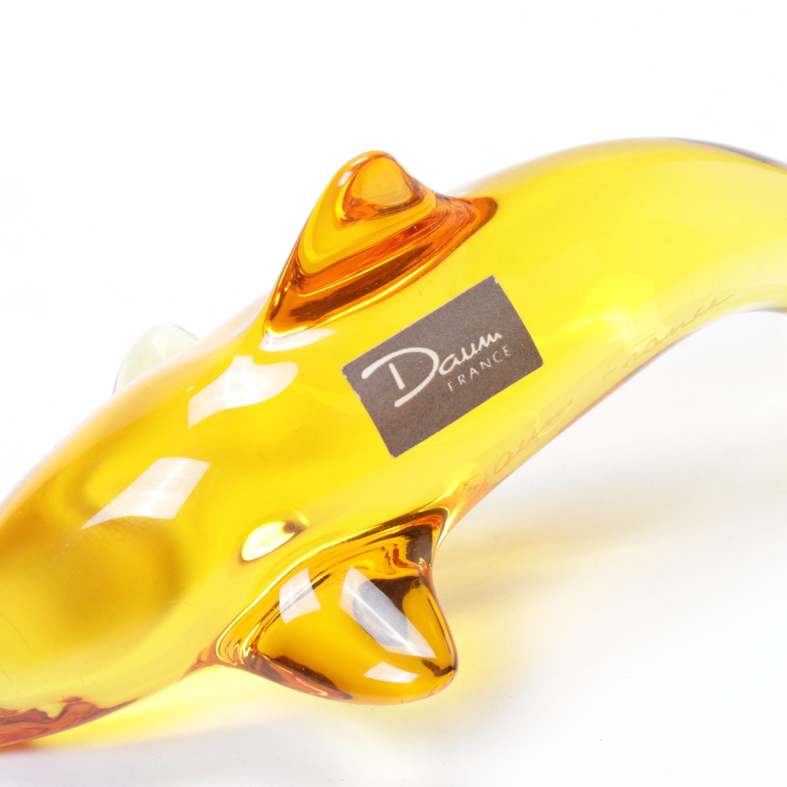 Daum France Crystal Amber Dolphin Figurine