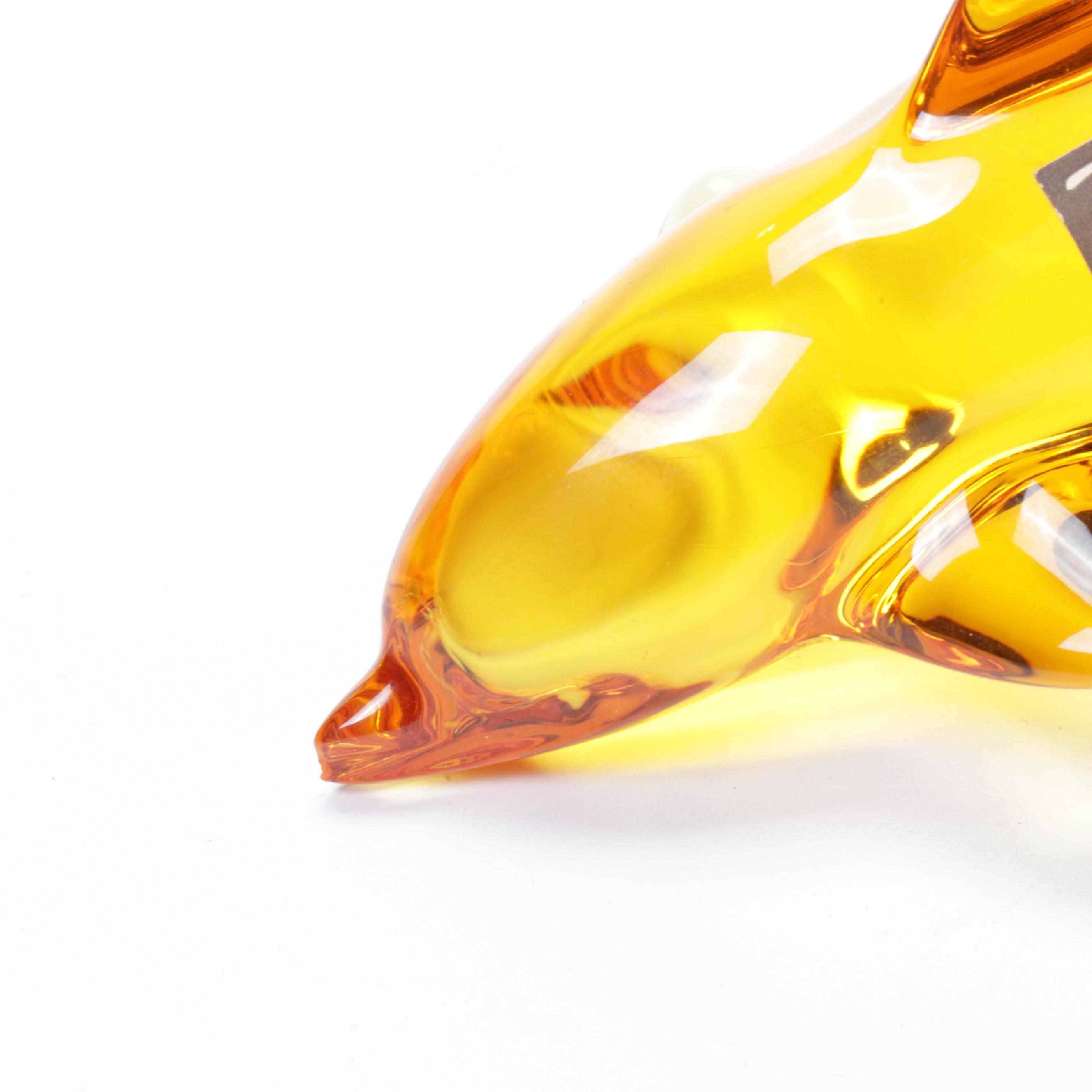 Daum France Crystal Amber Dolphin Figurine
