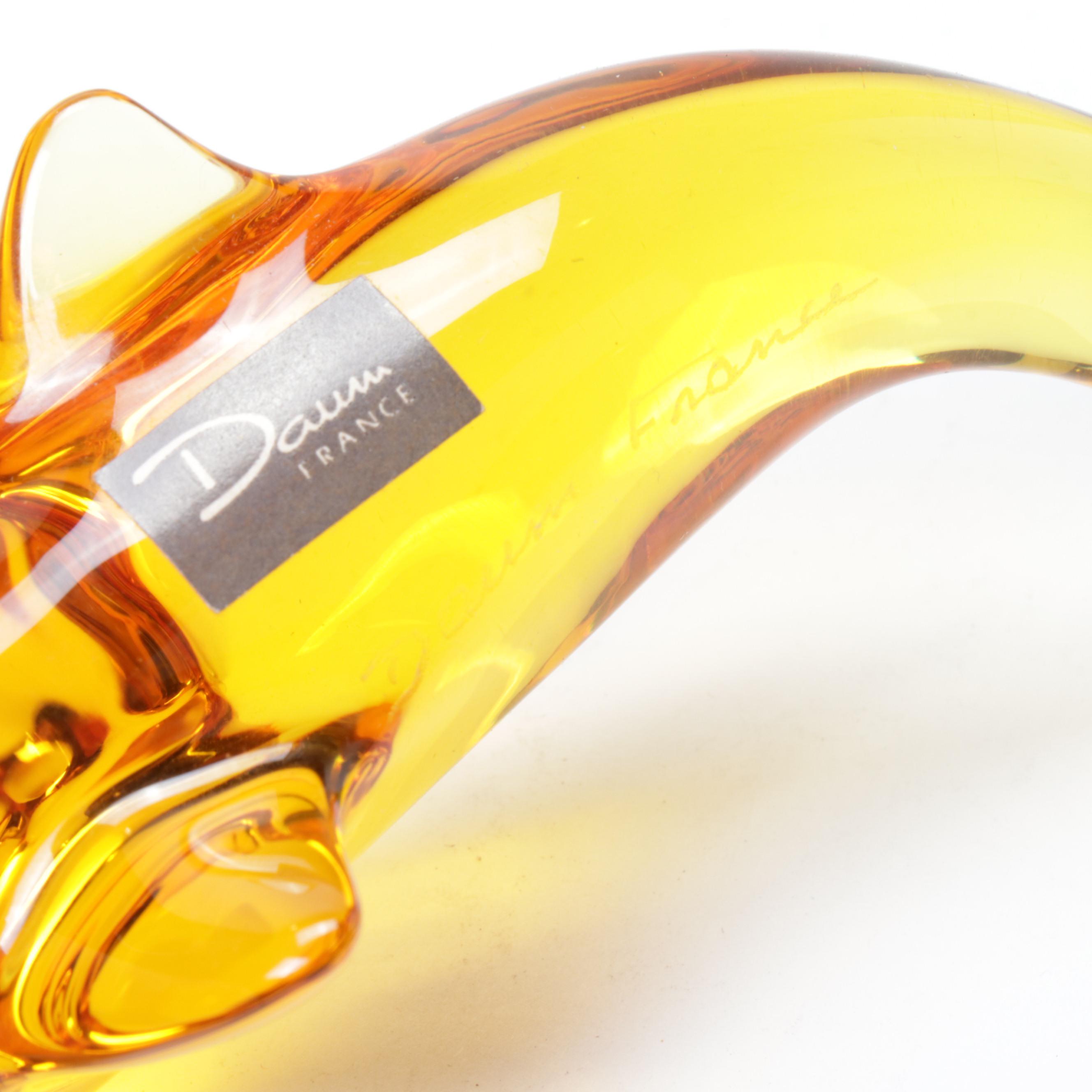 Daum France Crystal Amber Dolphin Figurine