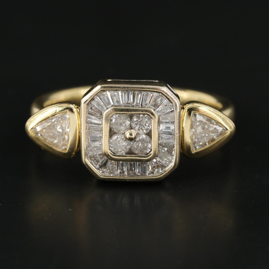 18K Yellow Gold Diamond Ring with 10K Yellow Gold Accent