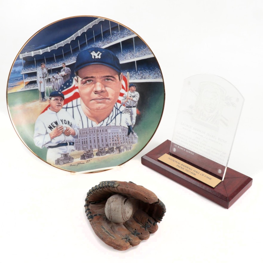 Babe Ruth Commemorative Items with Baseball Glove Paperweight