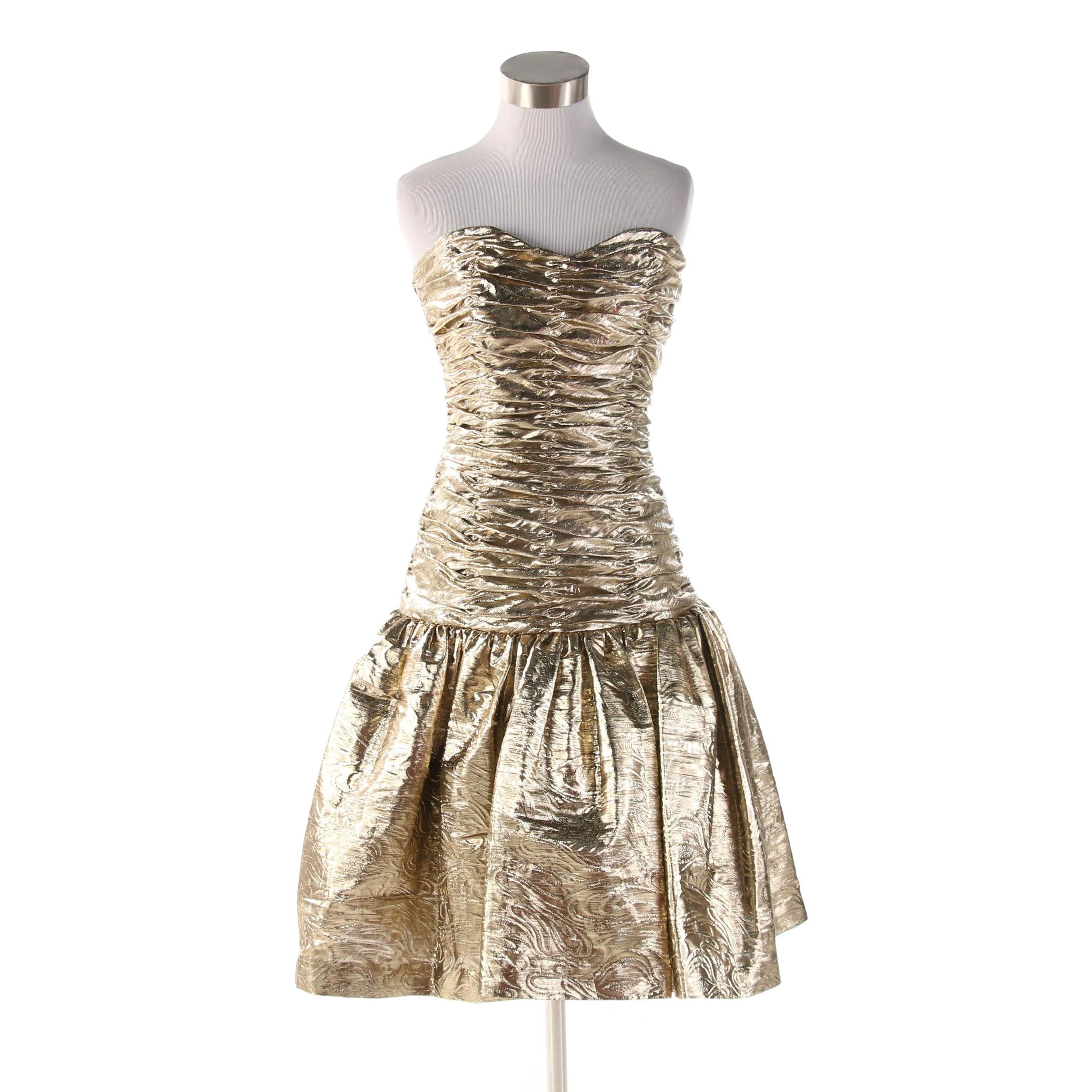 Carlisle Gold Lurex Ruched Drop Waist Strapless Occasion Dress