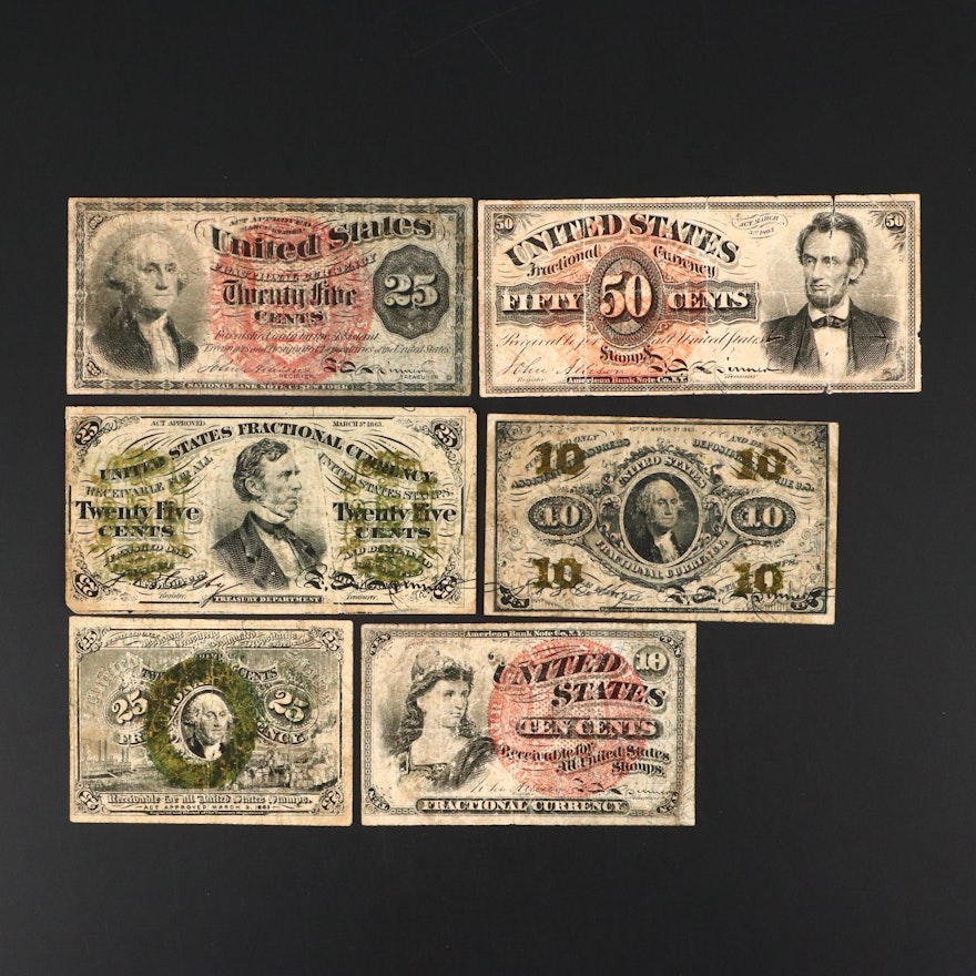 Six U.S. Fractional Currency Notes