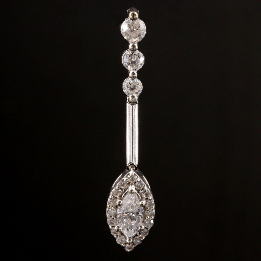 14K White Gold Diamond Drop Pendant