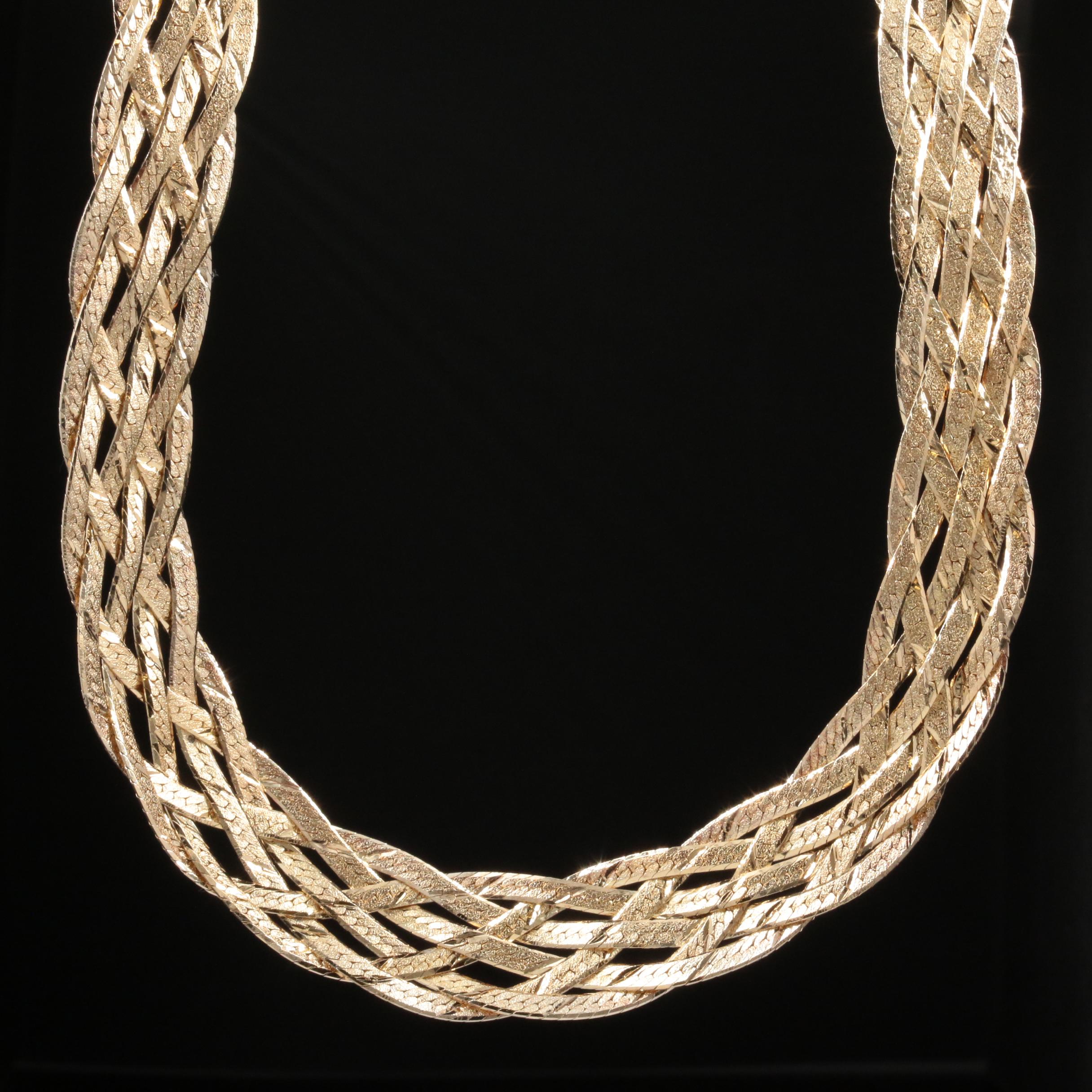 Sterling Silver Braided Herringbone Chain Necklace