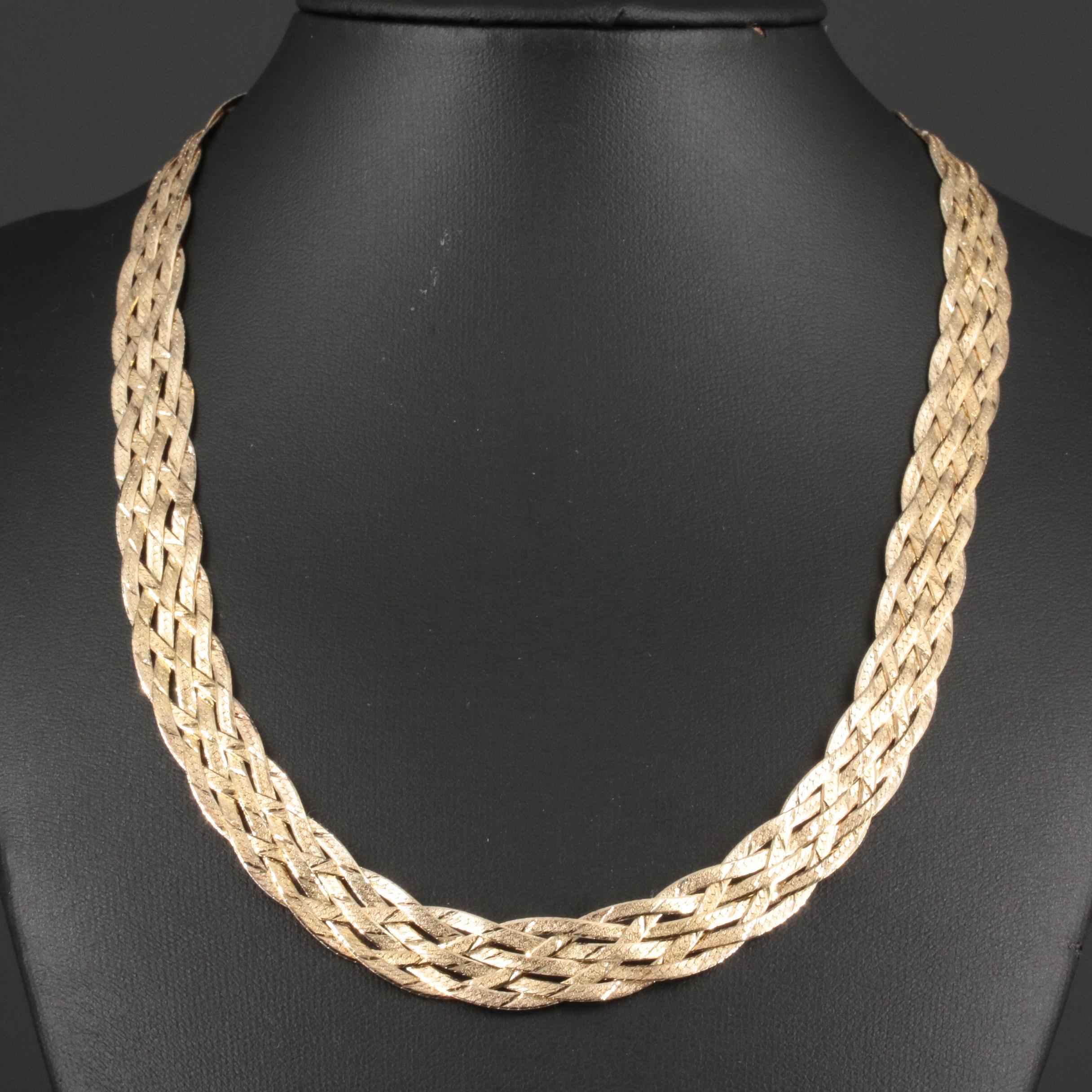 Sterling Silver Braided Herringbone Chain Necklace