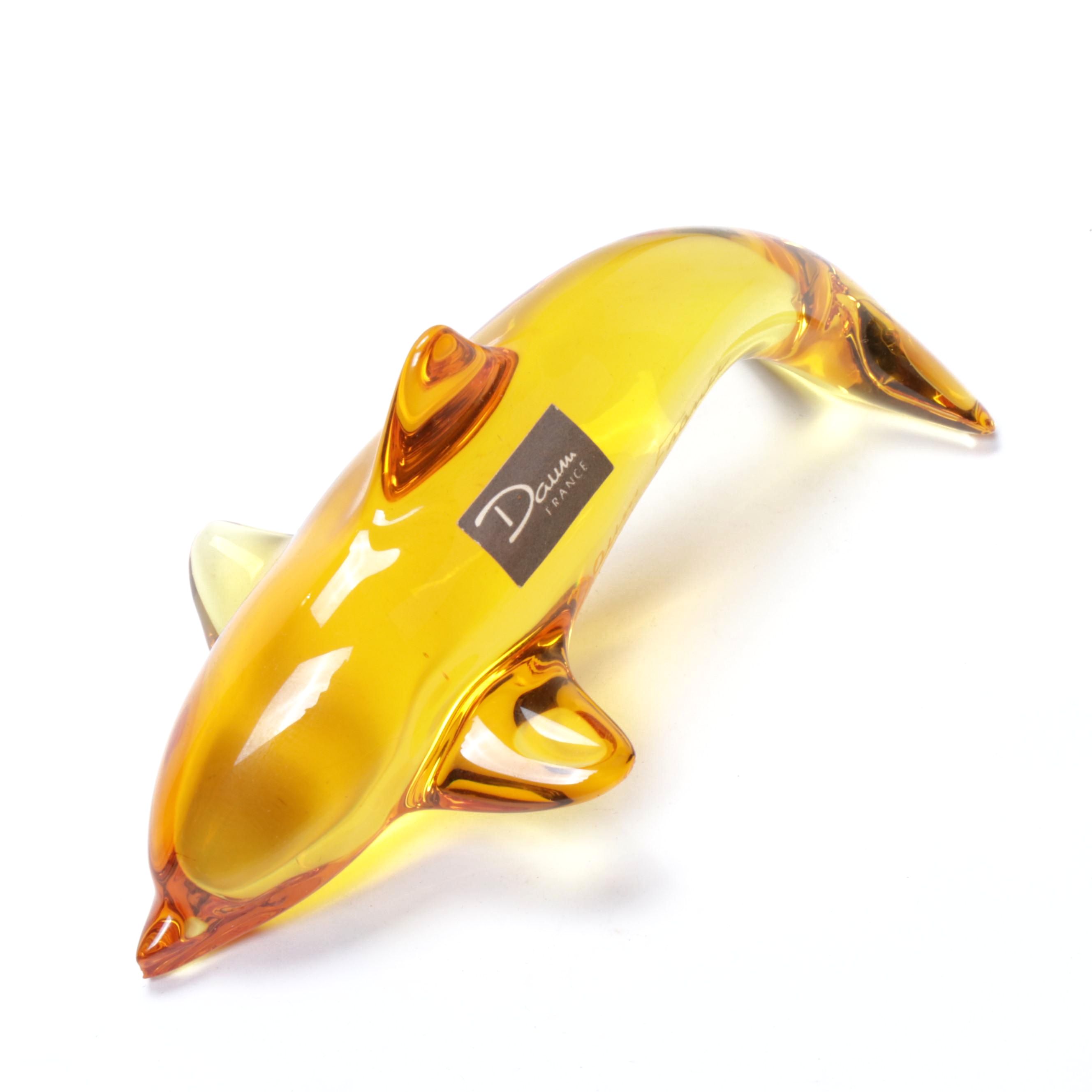 Daum France Crystal Amber Dolphin Figurine
