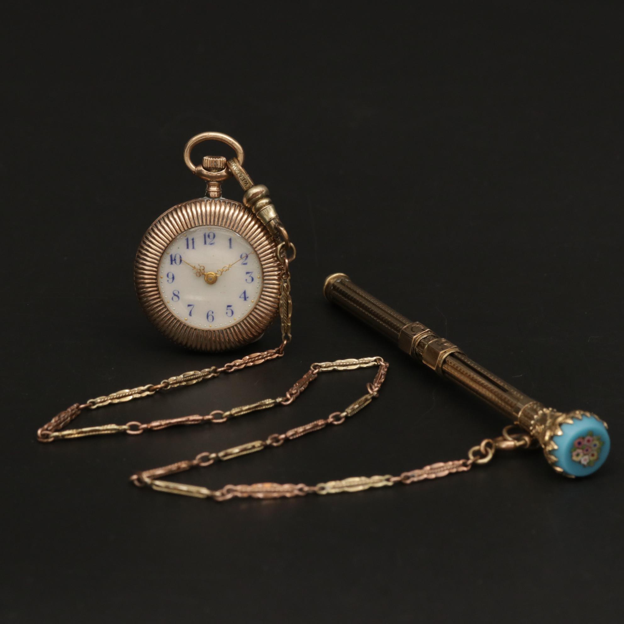 Antique New England Watch Co. Gold Filled Open Face with Pen Fob, Circa 1900