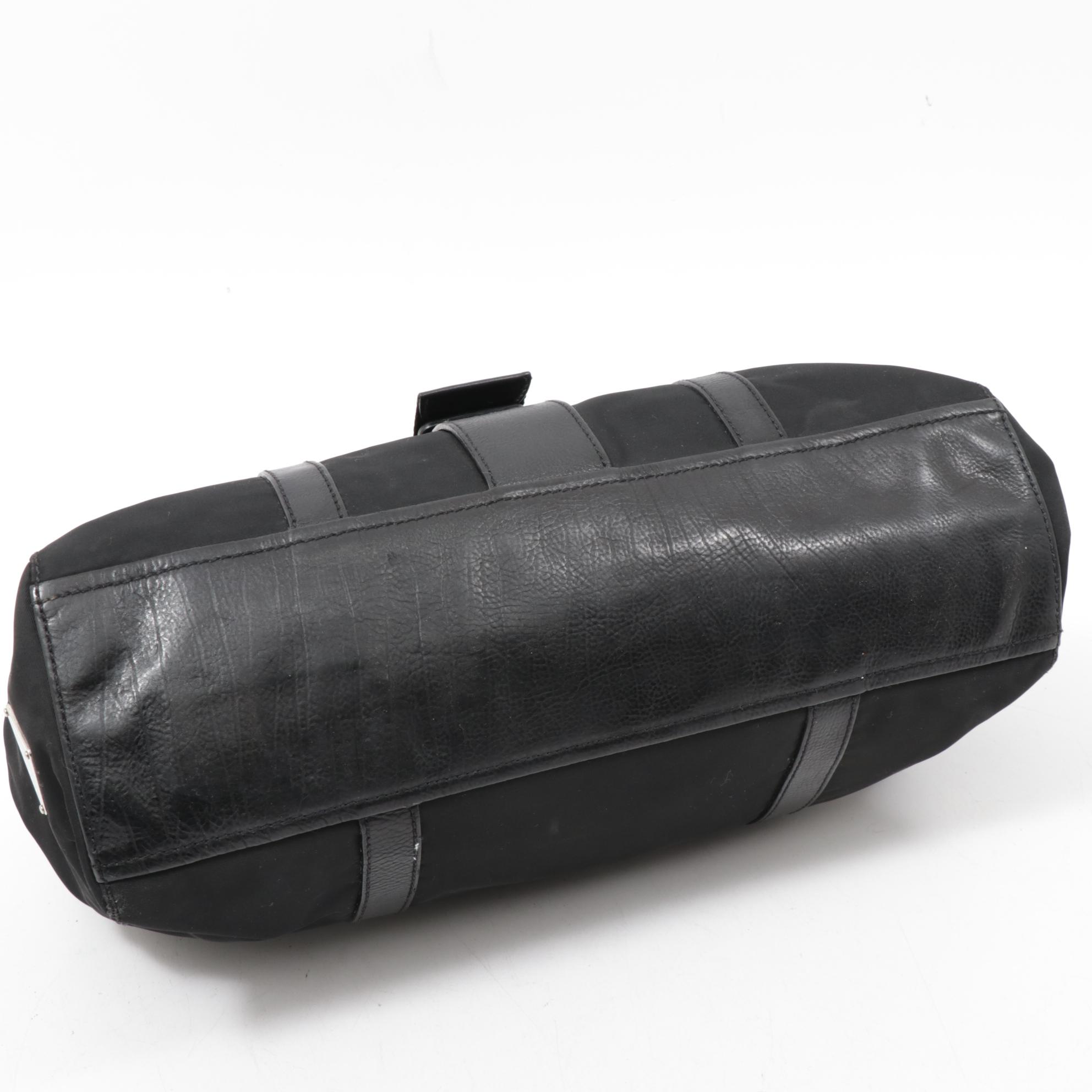 Prada Black Leather and Tessuto Nylon Buckle Flap Shoulder Bag