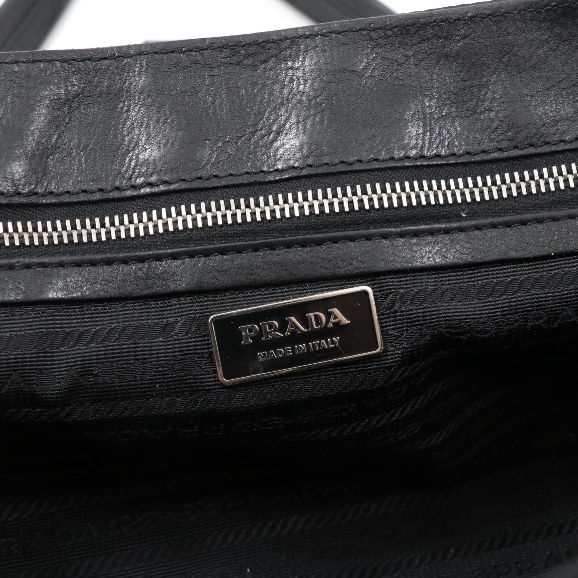 Prada Black Leather and Tessuto Nylon Buckle Flap Shoulder Bag