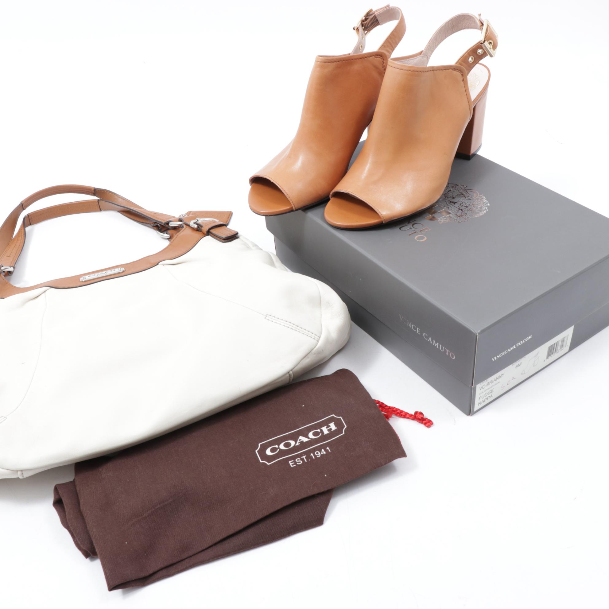 Coach Soho Leather Shoulder Bag and Crossgrain Clutch with Vince Camuto Sandals