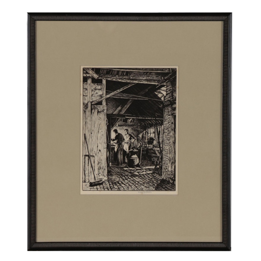 Stanley Anderson "Timm's Smithy, Thane" Drypoint Etching, 1939