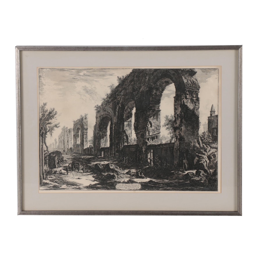 Giovanni Piranesi Restrike Etching of the Neronian Aquaducts, 19th Century