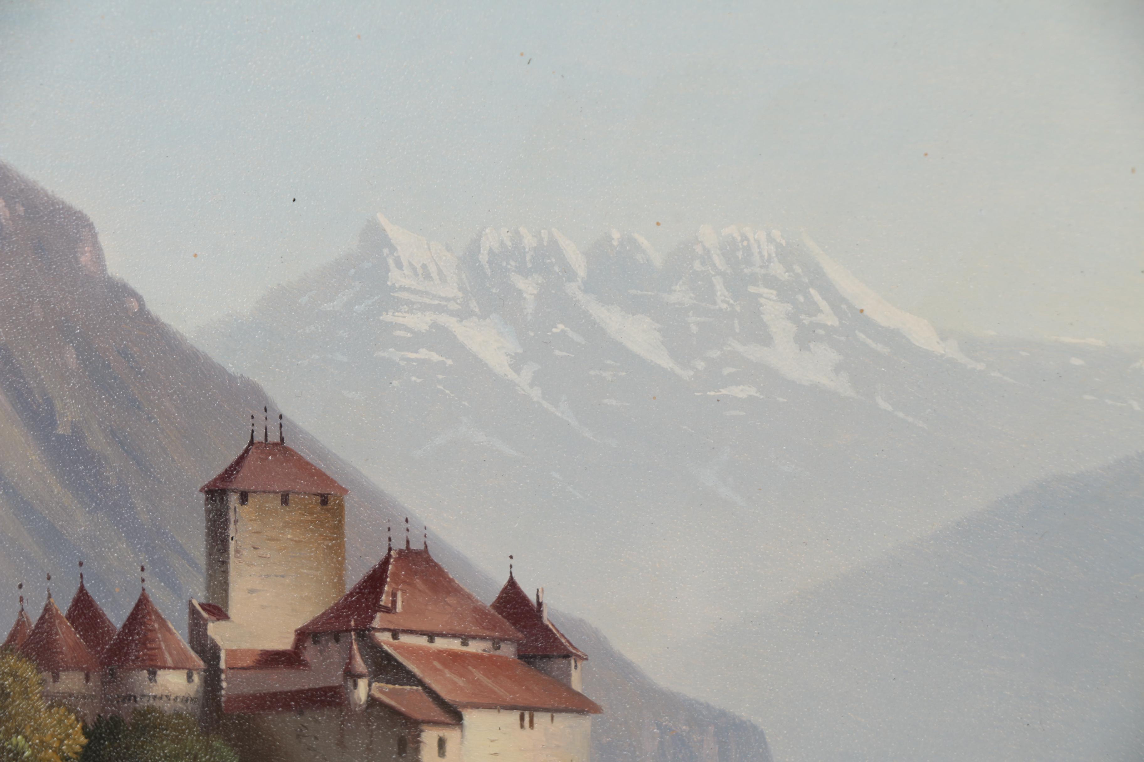 Oil Painting of Château de Chillon, Early 20th Century