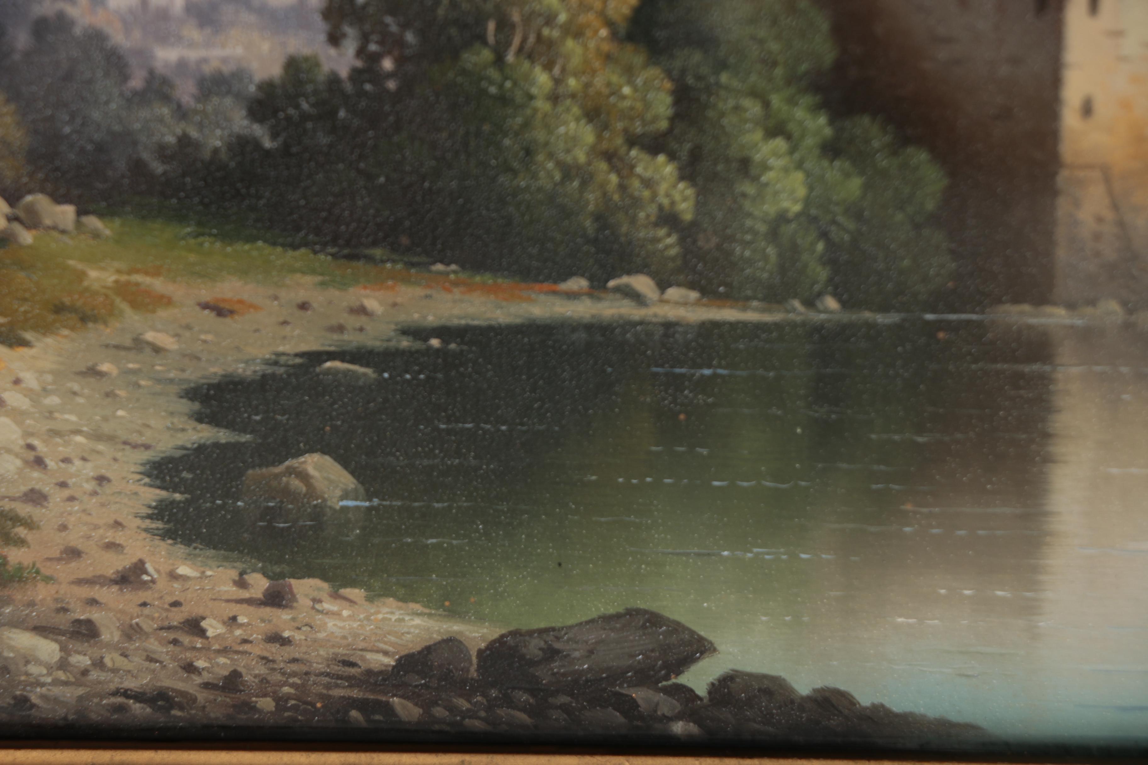 Oil Painting of Château de Chillon, Early 20th Century