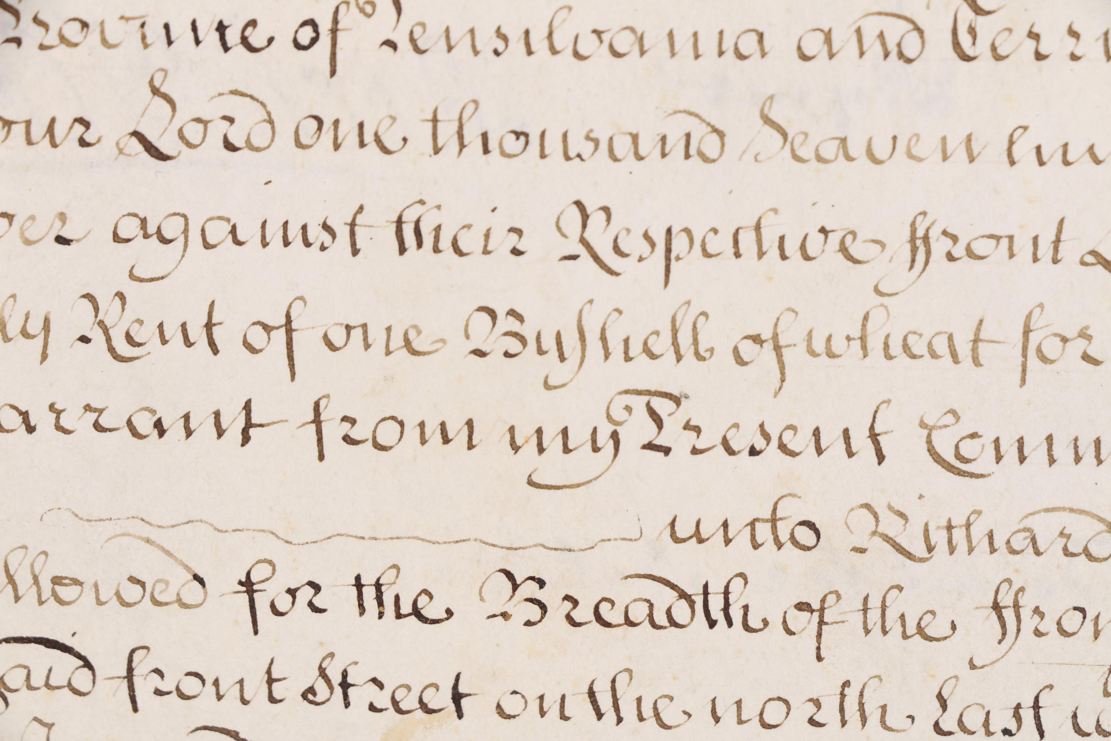 William Penn Land Grant For "The Strand" in New Castle, Delaware, 1708
