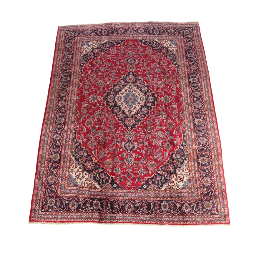 8' x 10'11 Hand-Knotted Persian Kashan Wool Area Rug