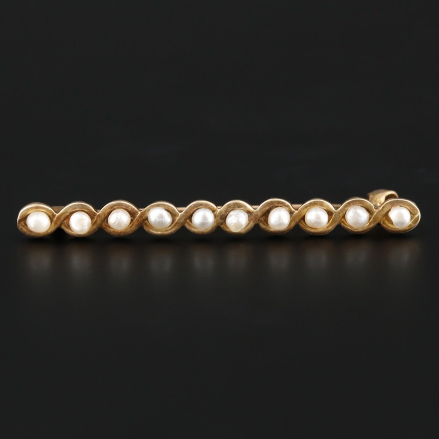 Victorian 14K Yellow Gold Pearl Bar Brooch