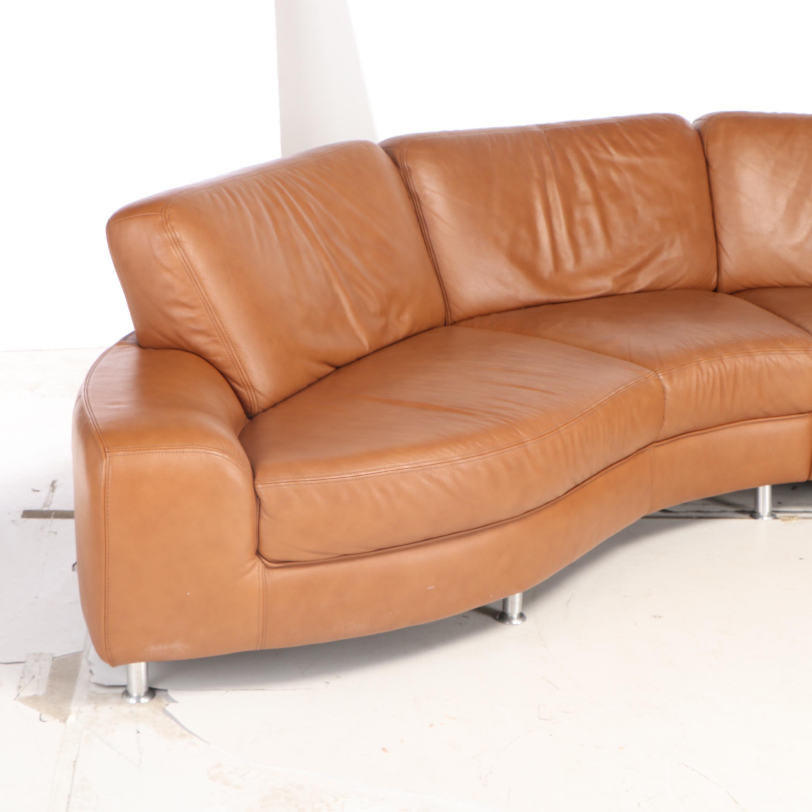 W. Schillig Curvilinear Leather Sectional Sofa and Ottoman from Bova