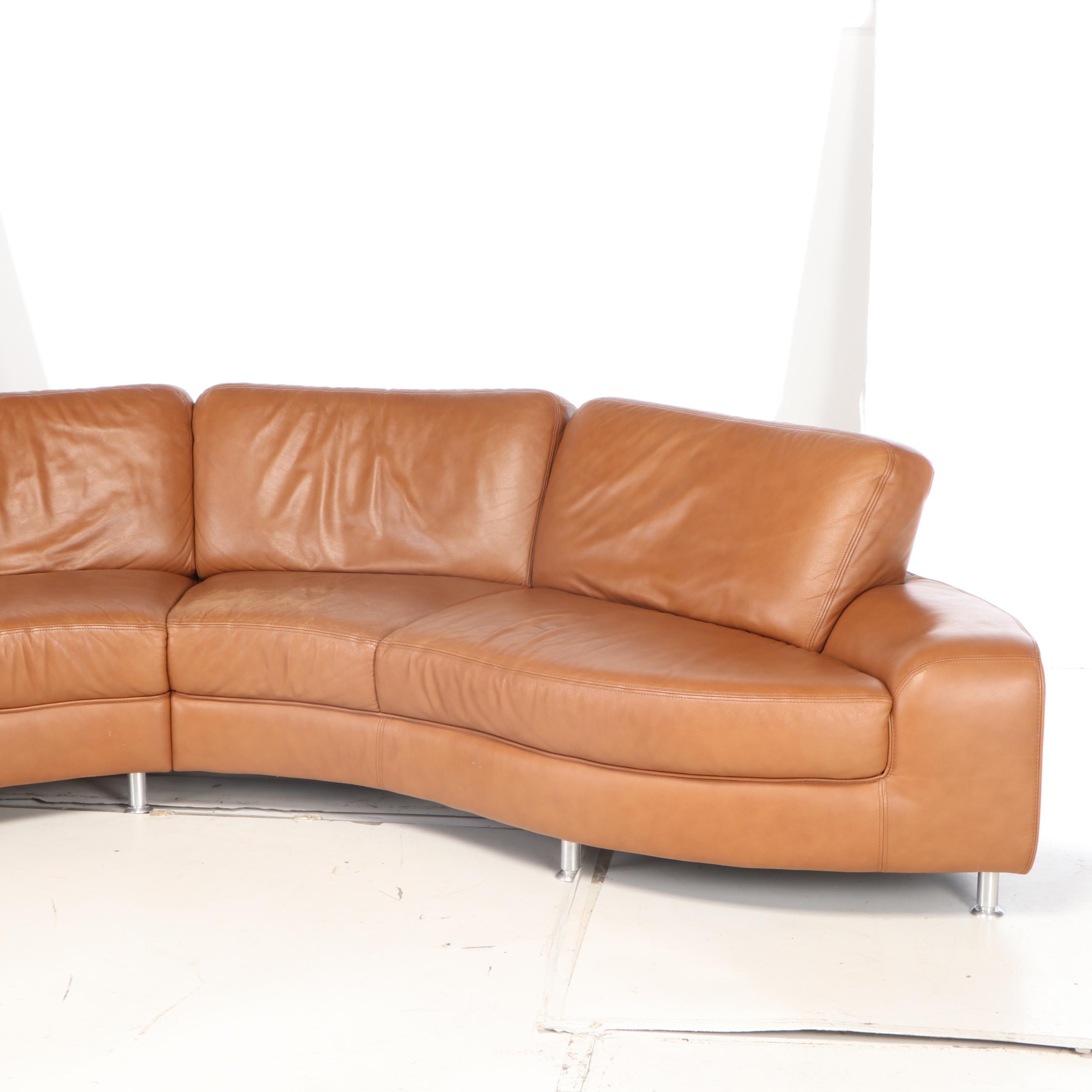 W. Schillig Curvilinear Leather Sectional Sofa and Ottoman from Bova