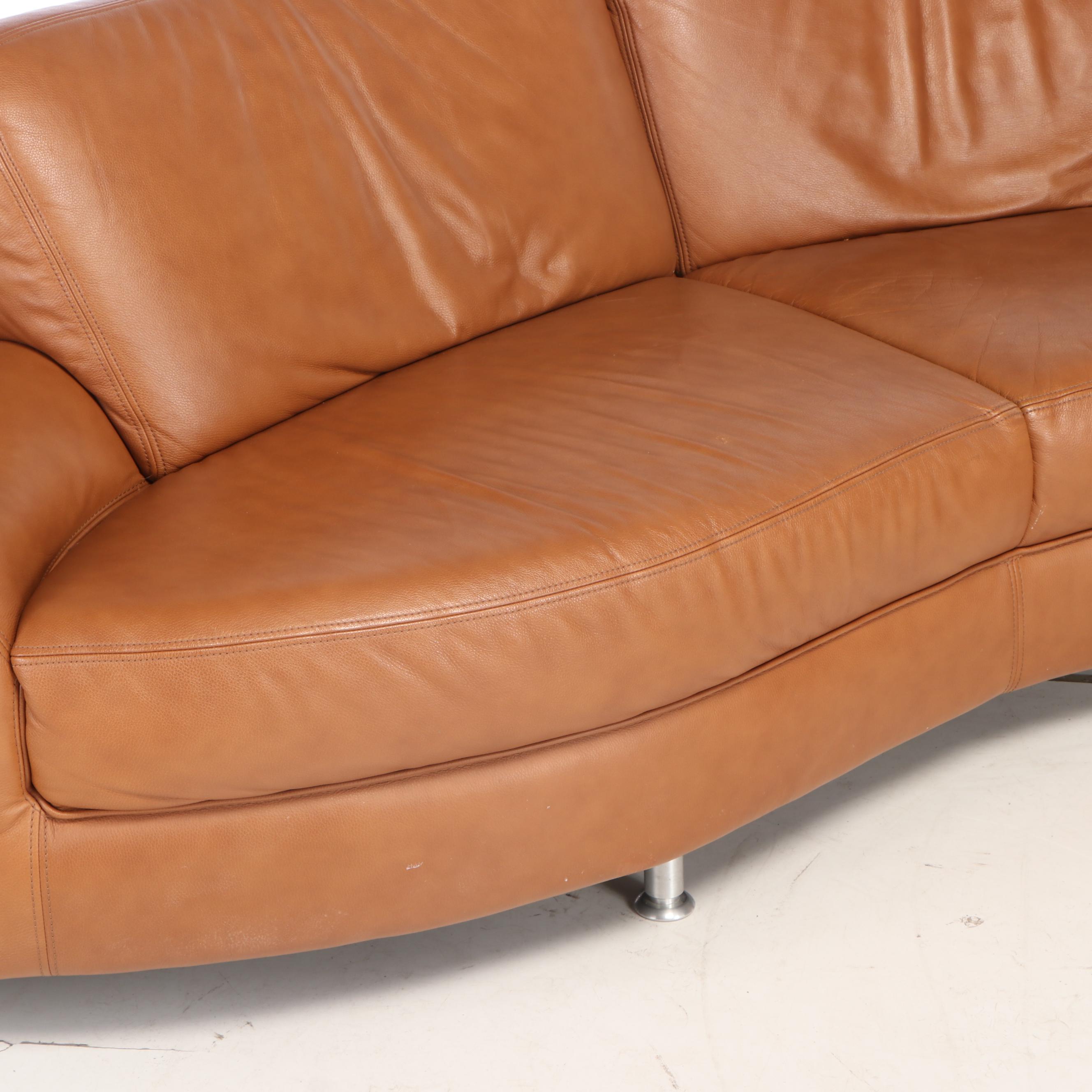 W. Schillig Curvilinear Leather Sectional Sofa and Ottoman from Bova