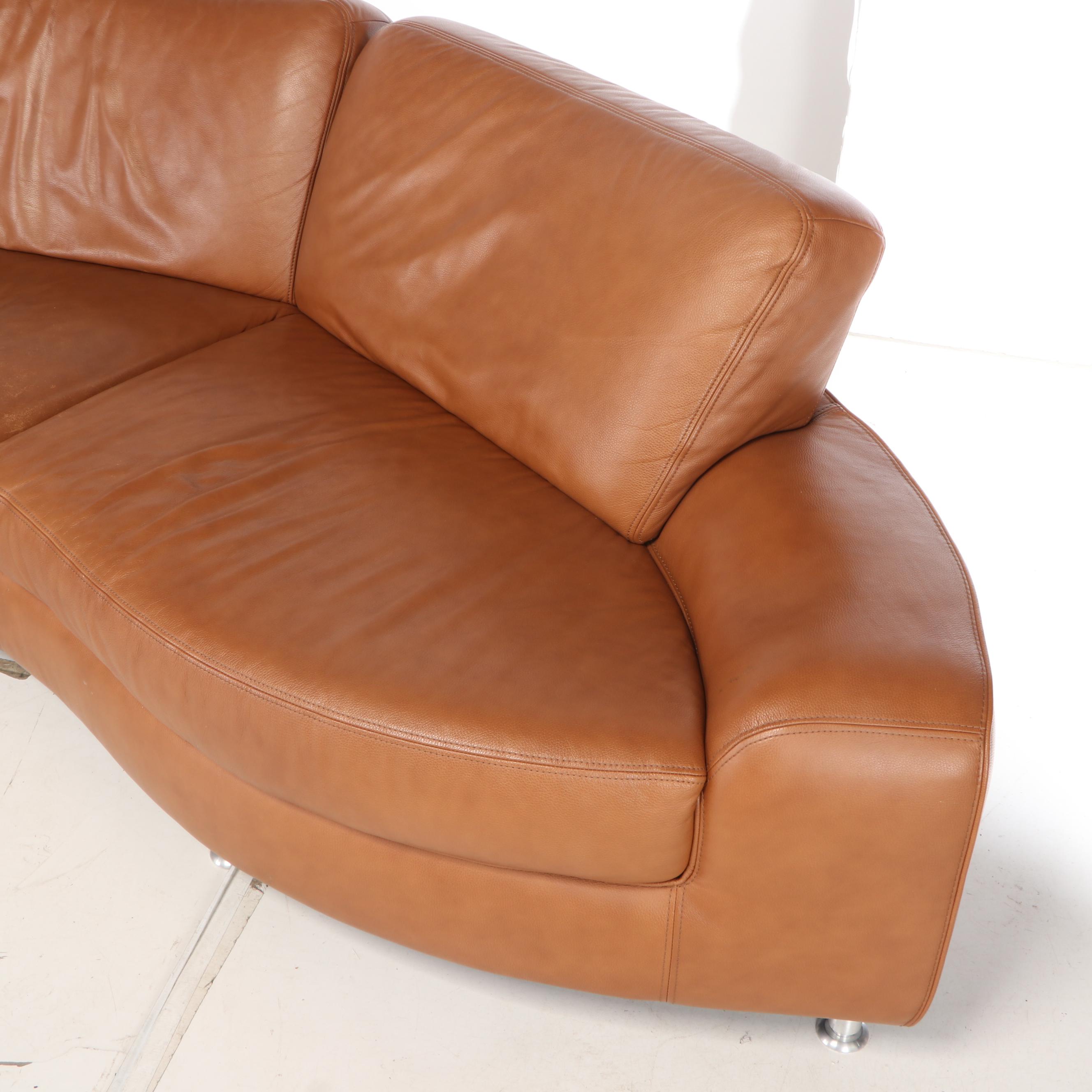 W. Schillig Curvilinear Leather Sectional Sofa and Ottoman from Bova