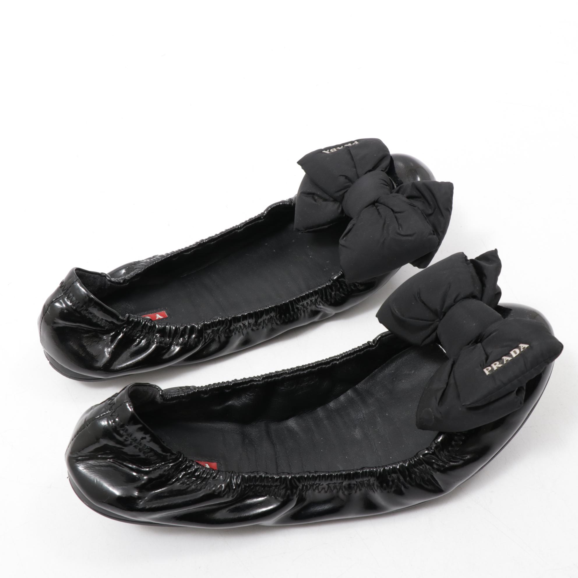 Prada Patent Leather Ballerina Bow Flats in Black