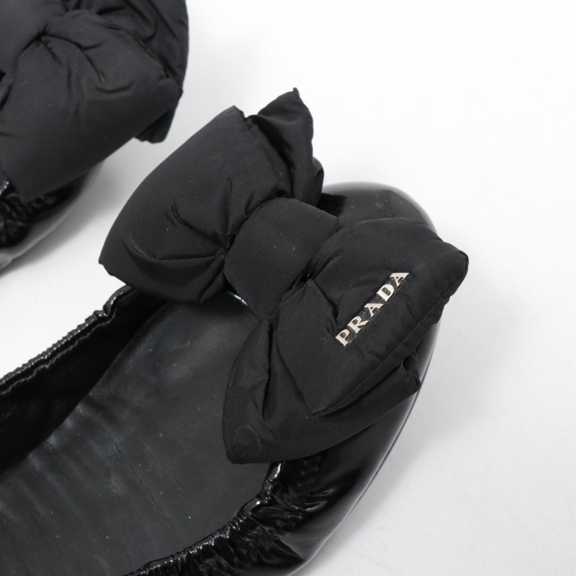 Prada Patent Leather Ballerina Bow Flats in Black